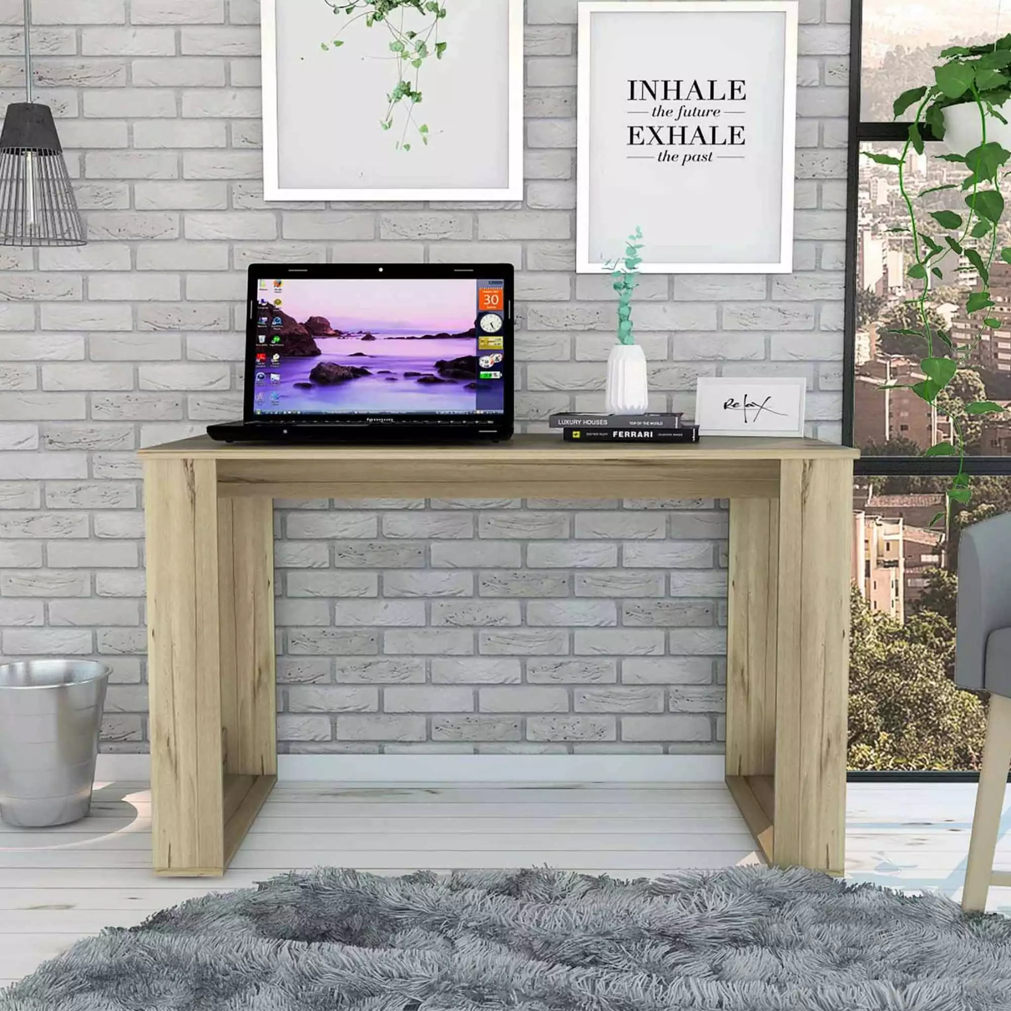Tuhome Oak Modern Engineered Wood Oviedo 120 Computer Desk Home Office TUHOME Furniture