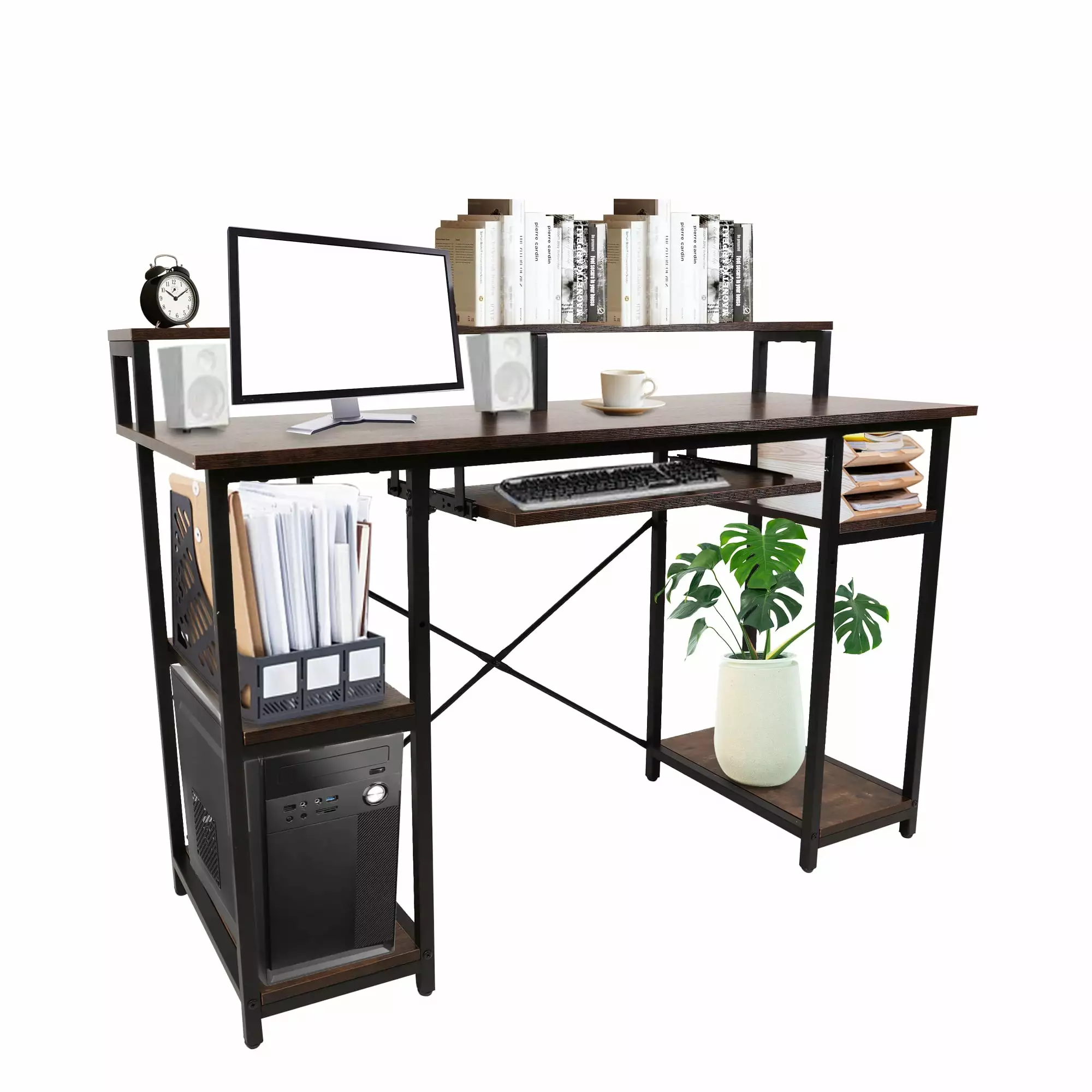 Computer Desk Storage Shelves Keyboard Tray and Monitor Stand Home Office TUTIUM
