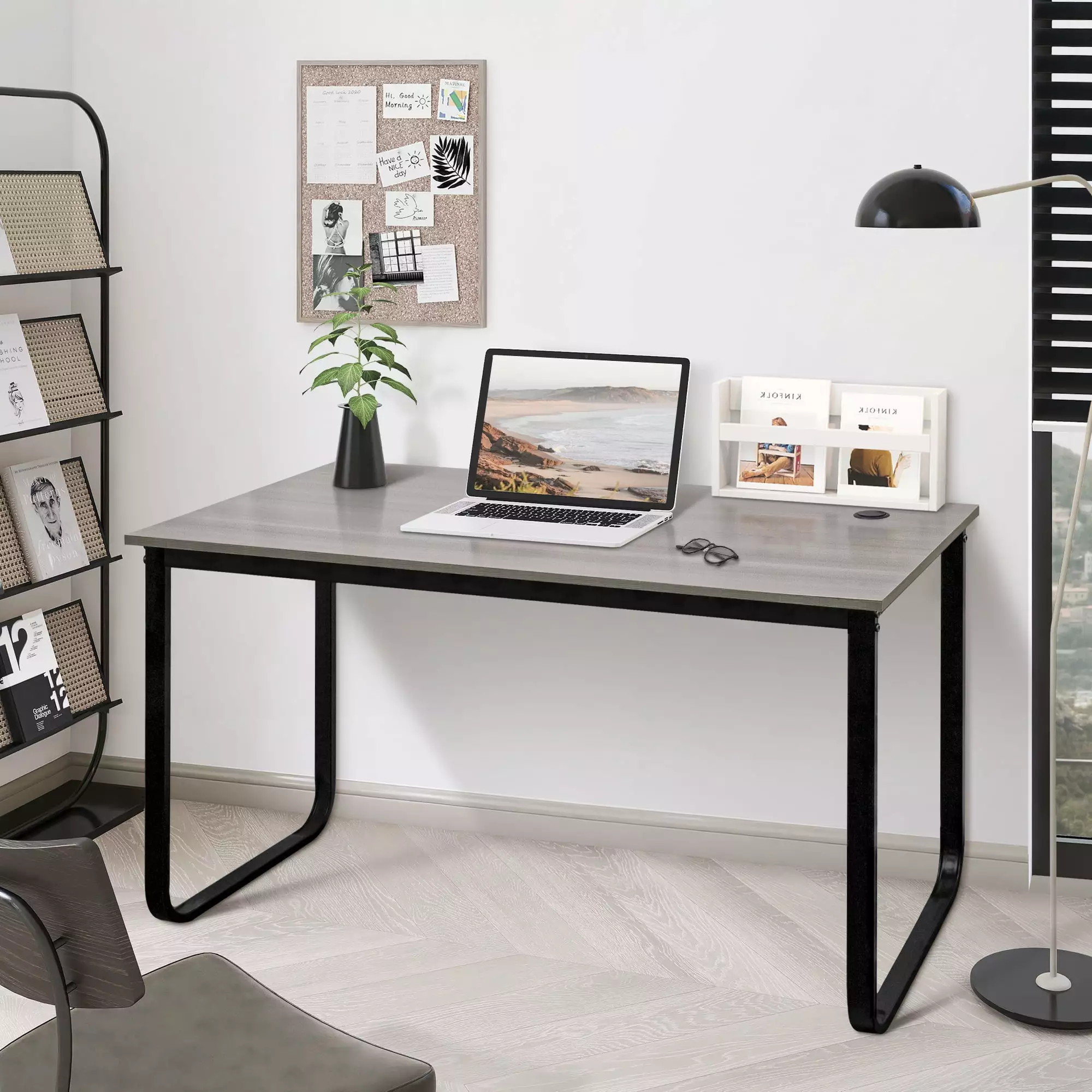 TY Arts & Culture 55 Inch Glossy Wood Computer Desk U Legs Gray