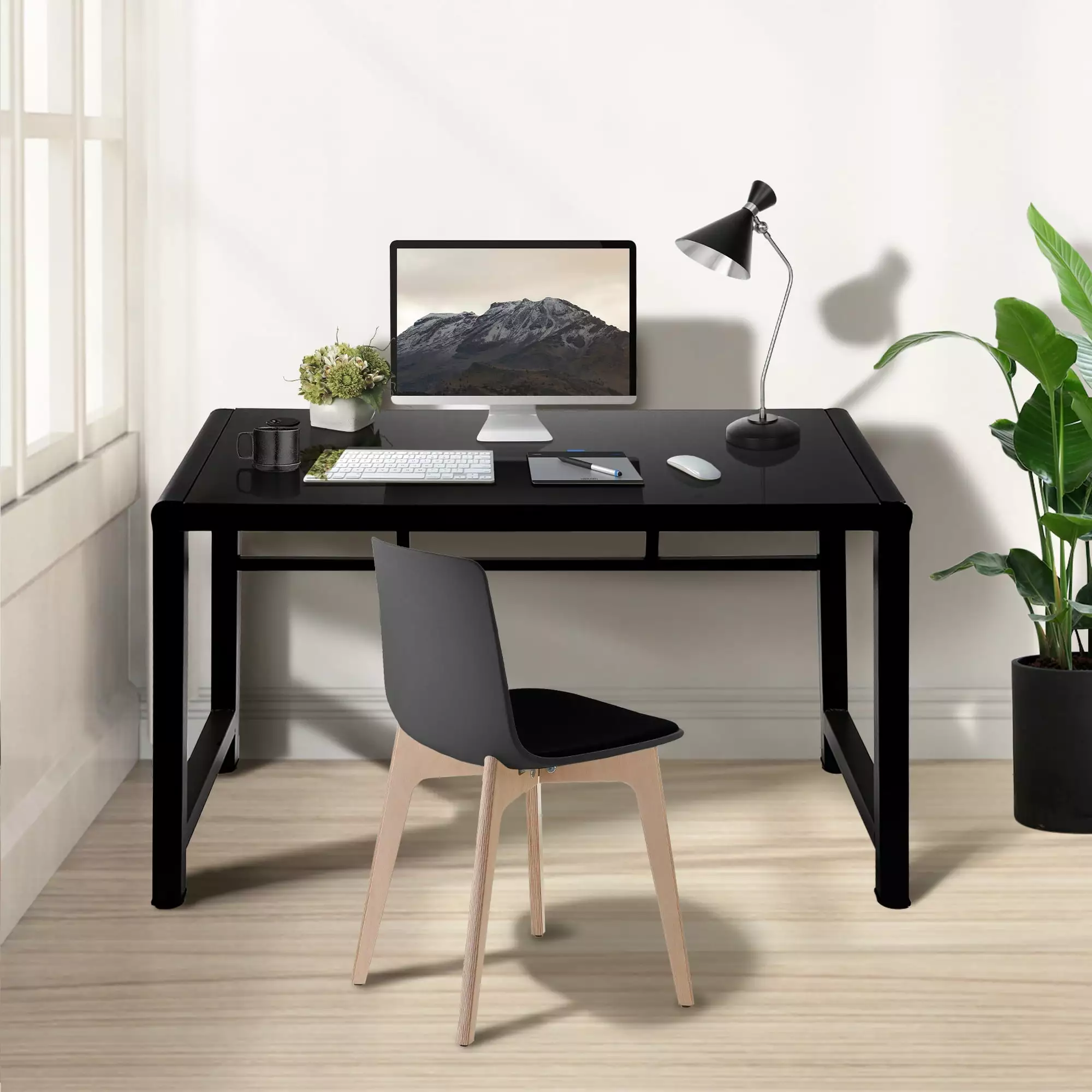 TY Arts & Culture Modern 47 Office Computer Desk Metal Frames Black Study Laptop Table