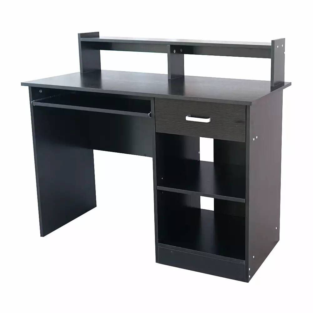 UBesGoo 43 Inch Computer Desk Study Writing PC Table Home Office Shelve Drawer Black