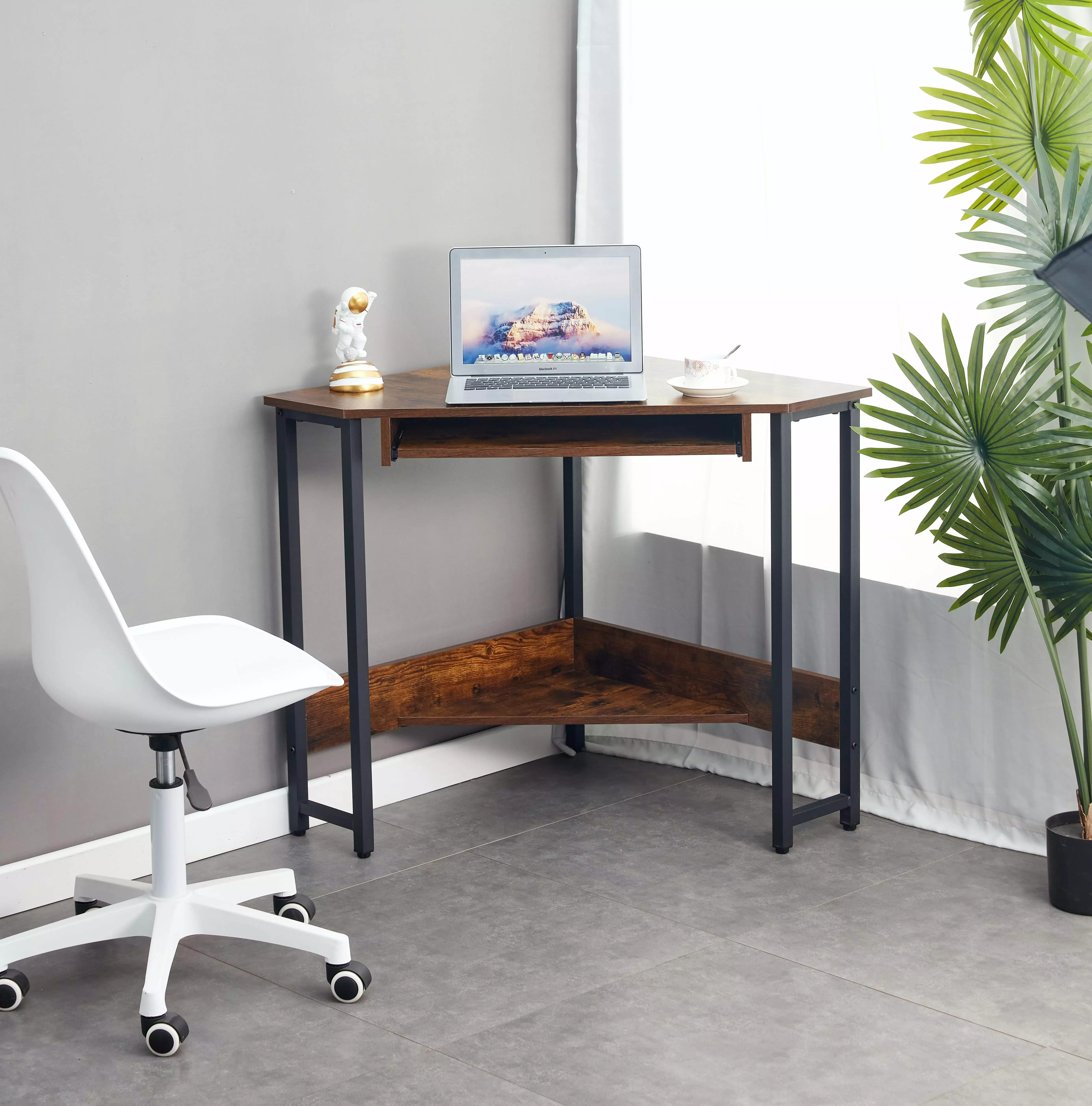 UBesGoo Triangle Computer Desk Storage Shelf Wood Color
