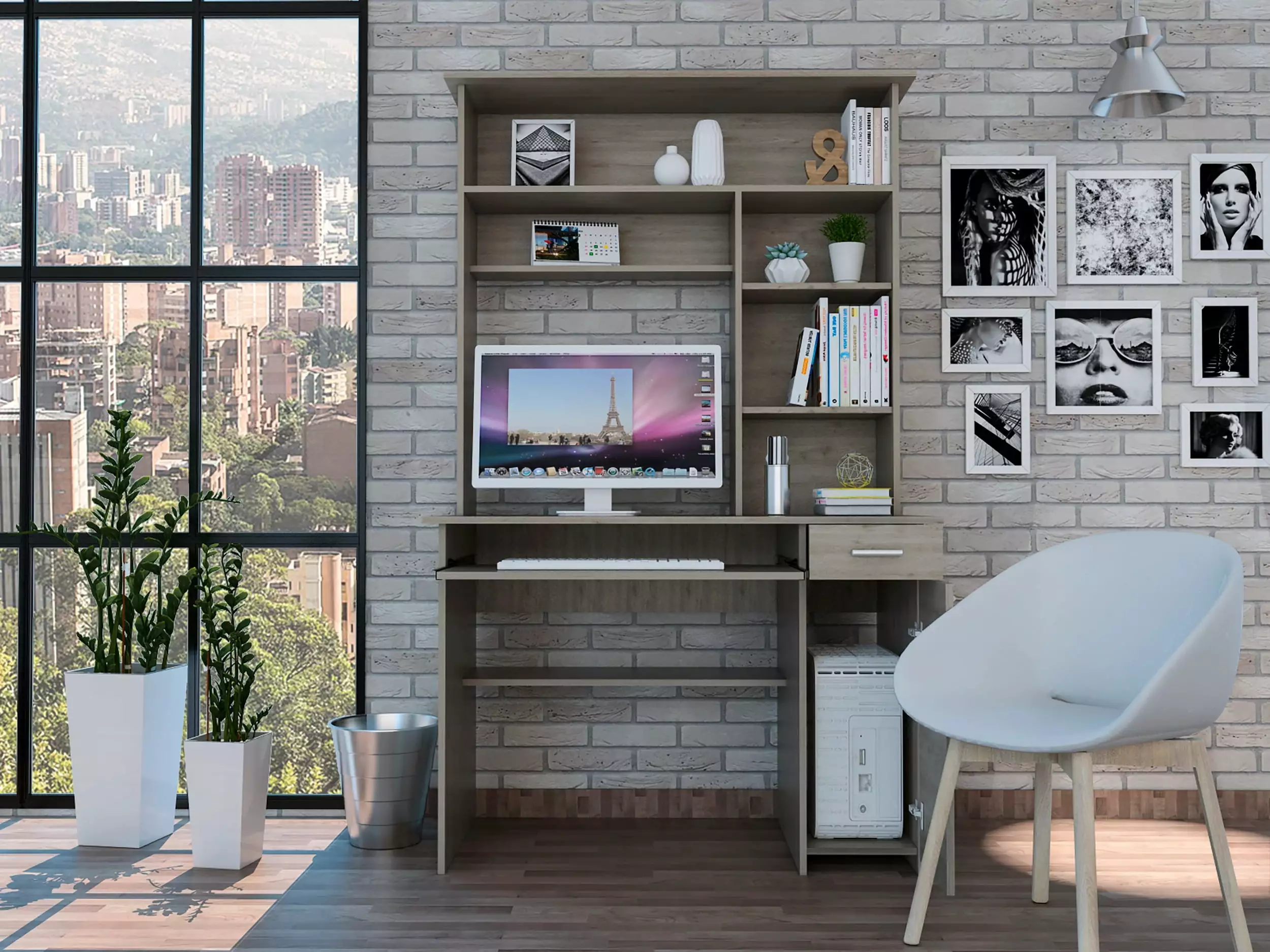 Aberdeen 2-Drawer 7-Shelf Light Gray Computer Desk Hutch unknown