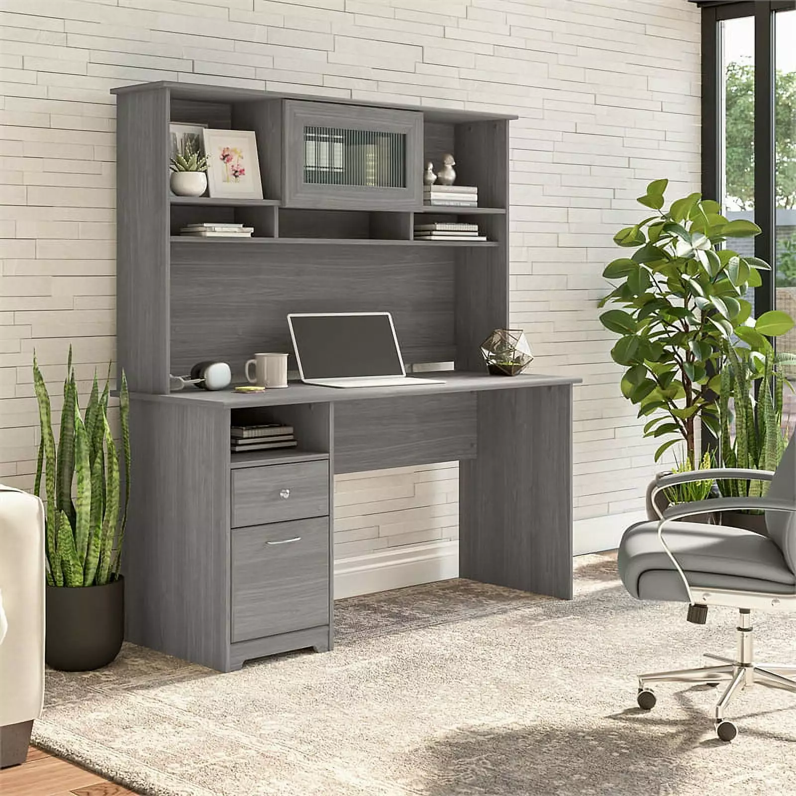 UrbanPro 60W Computer Desk Hutch Modern Gray - Engineered Wood Office Desk