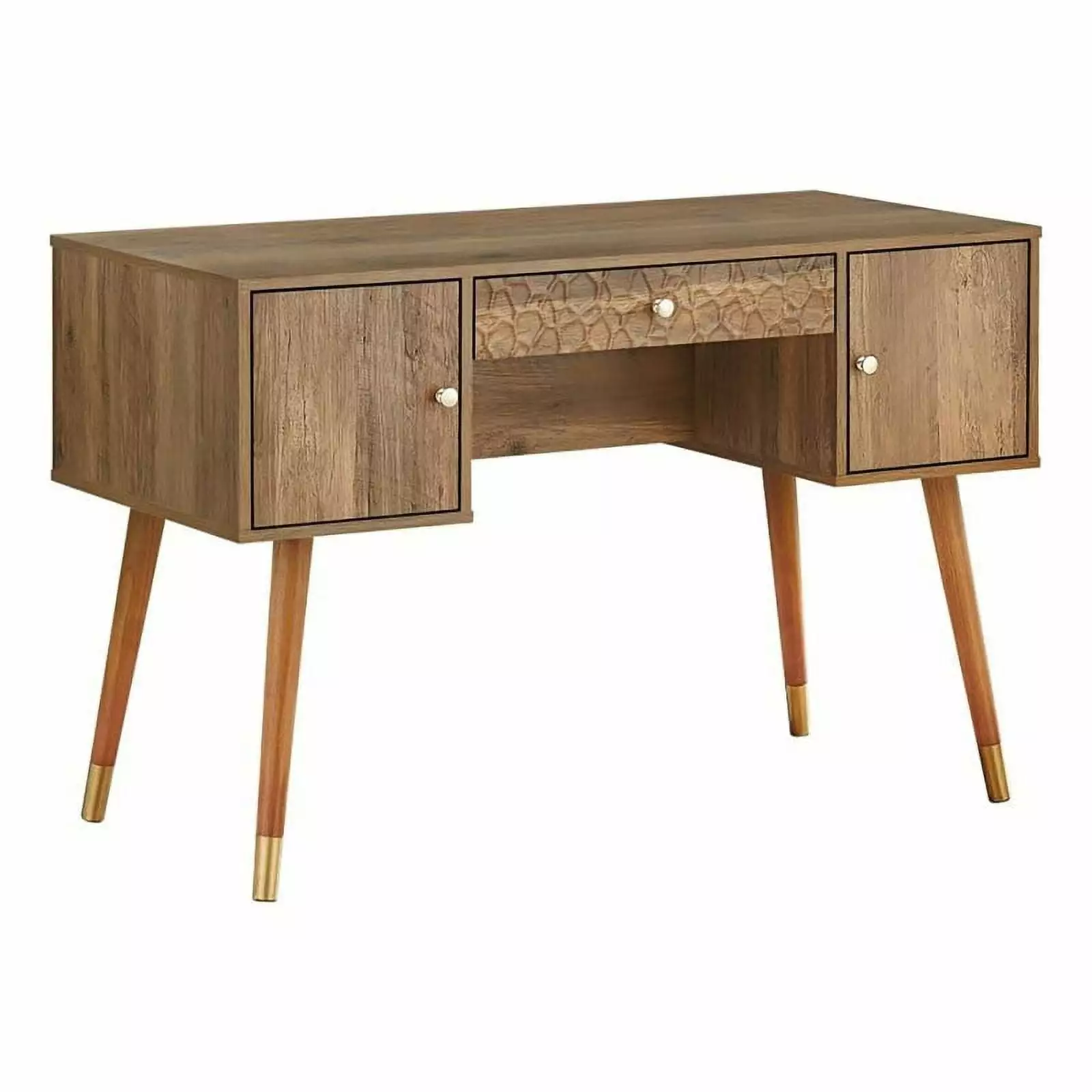 UrbanPro 48 Mid-Century Wood Rippled Front Computer Desk Walnut