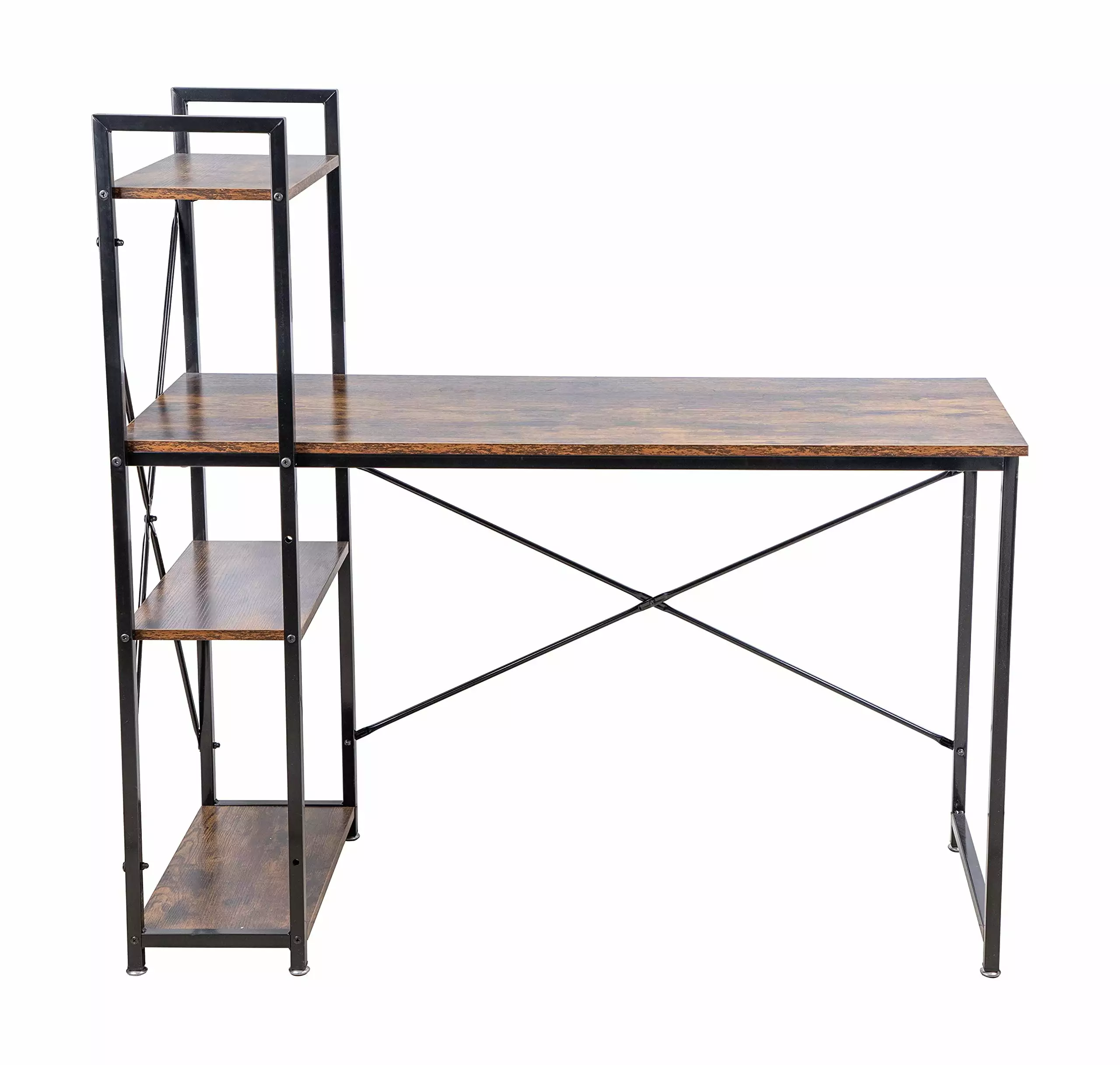 Utopia Alley Computer Desk 4-Tier Shelves 47-inch Black Rustic Brown