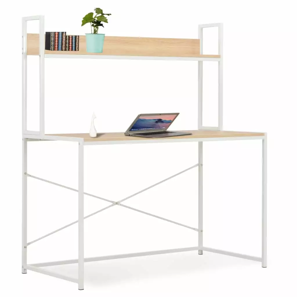 vidaXL Computer Desk White Oak Finish Compact Home Office Desk