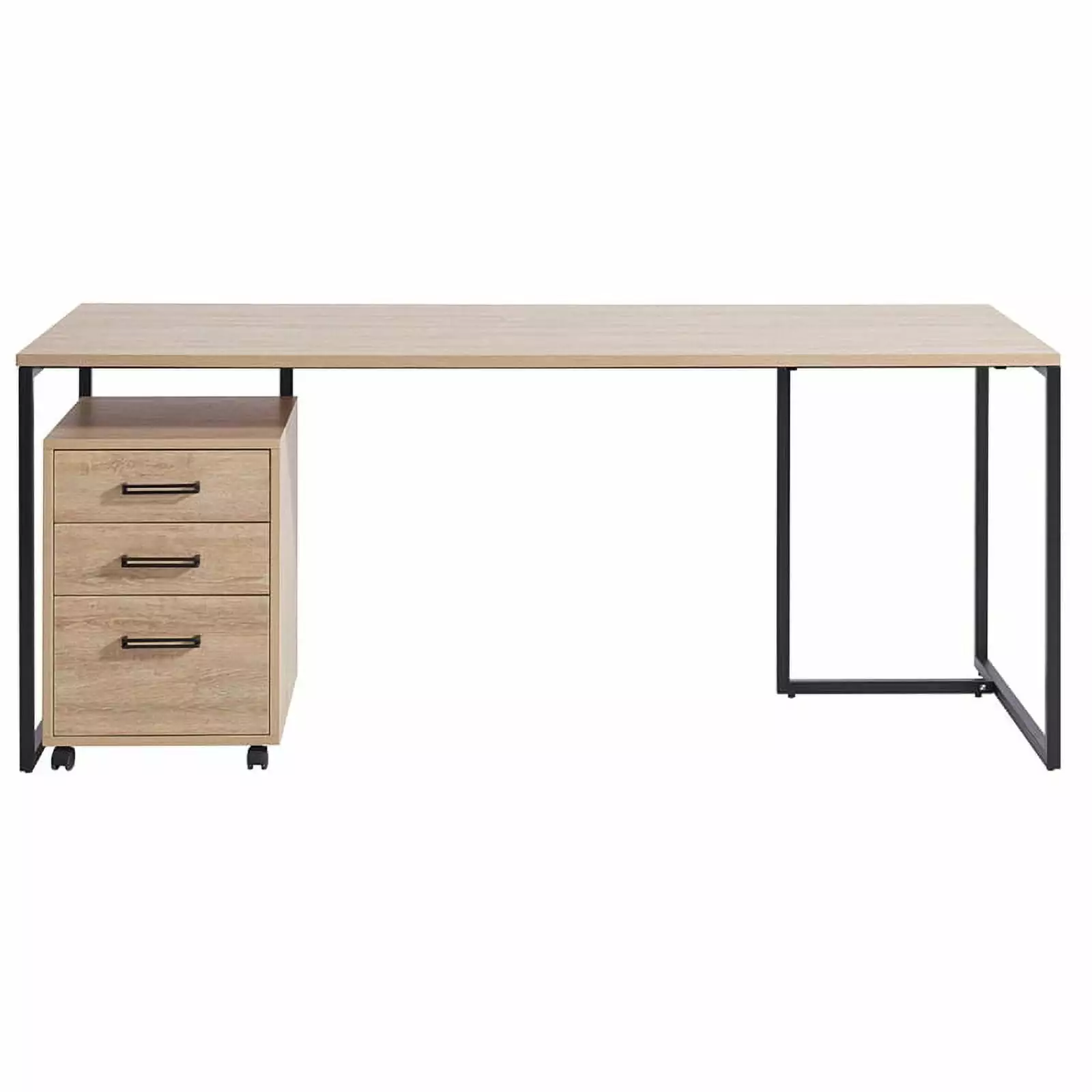 Foggio 72 Inch Industrial Writing Computer Desk Filing Cabinet Natural Oak Vinnova