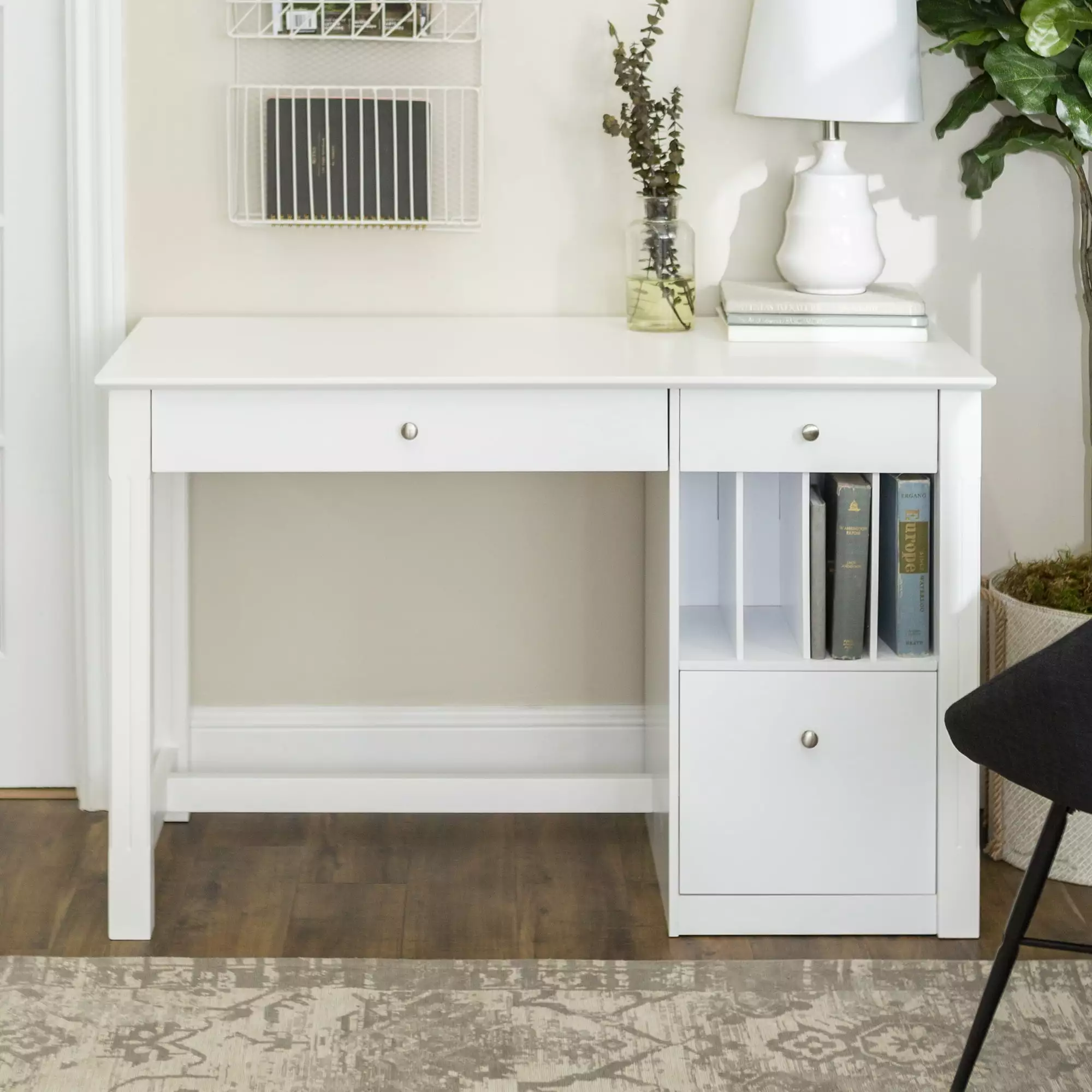 Walker Edison Modern Wood Computer Desk Keyboard Tray and Drawers White
