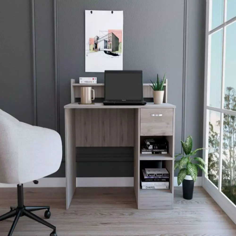 Delmar Computer Desk Open Storage Shelves Light Gray Finish We Have Furniture