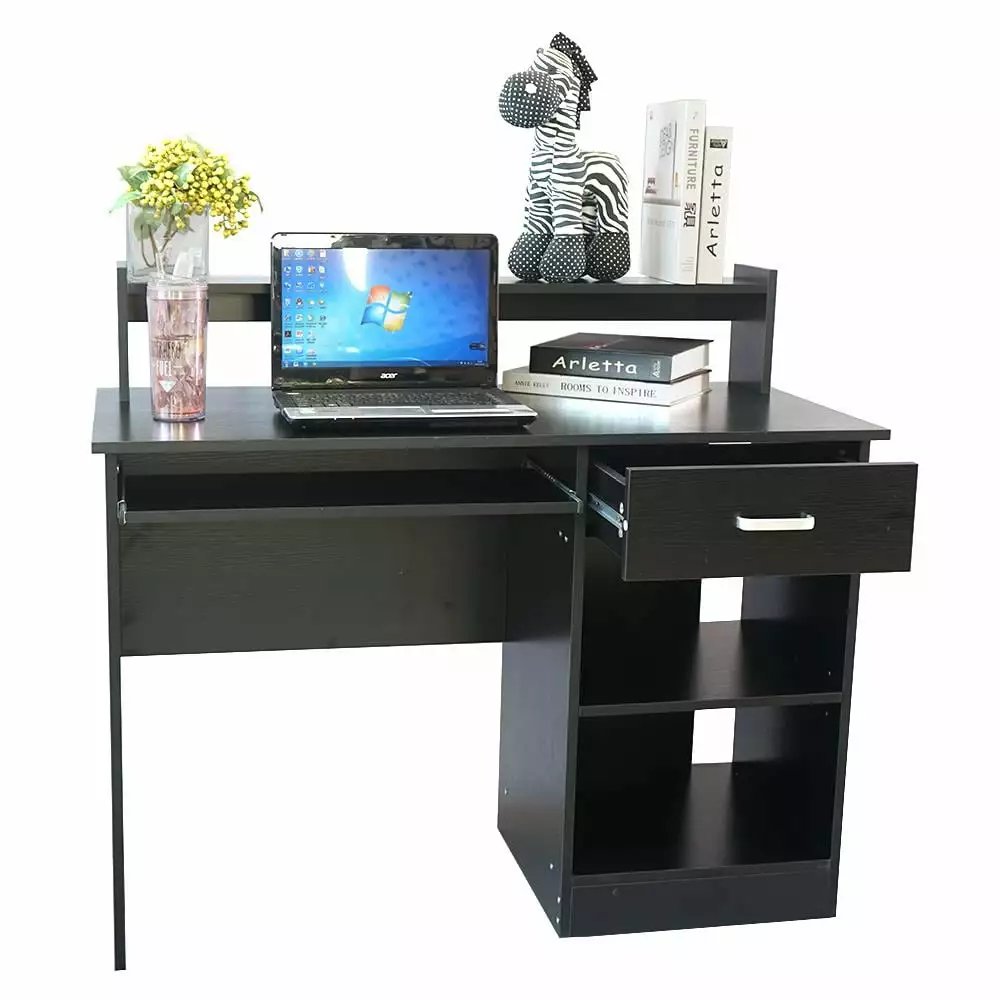 Winado Computer Desk Home Office Workstation Laptop Study Table Drawer Keyboard Tray Black