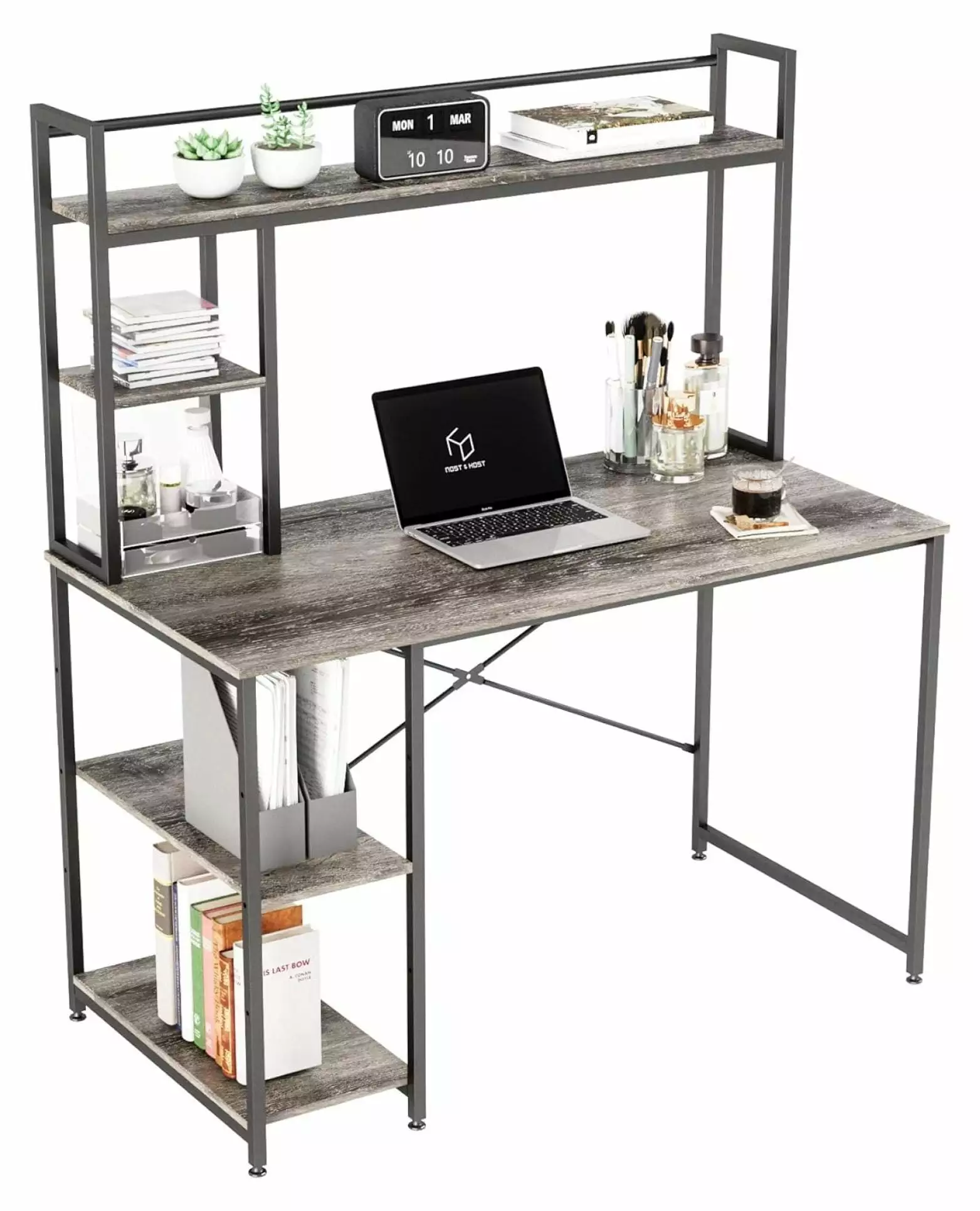 47.2 Inch Gray Computer Desk Hutch and 2-Tier Adjustable Shelves XylehR
