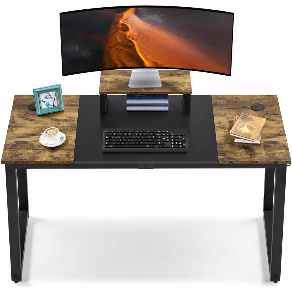 Yaheetech 55-inch Home Office Computer Desk Movable Monitor Stand Rustic Brown