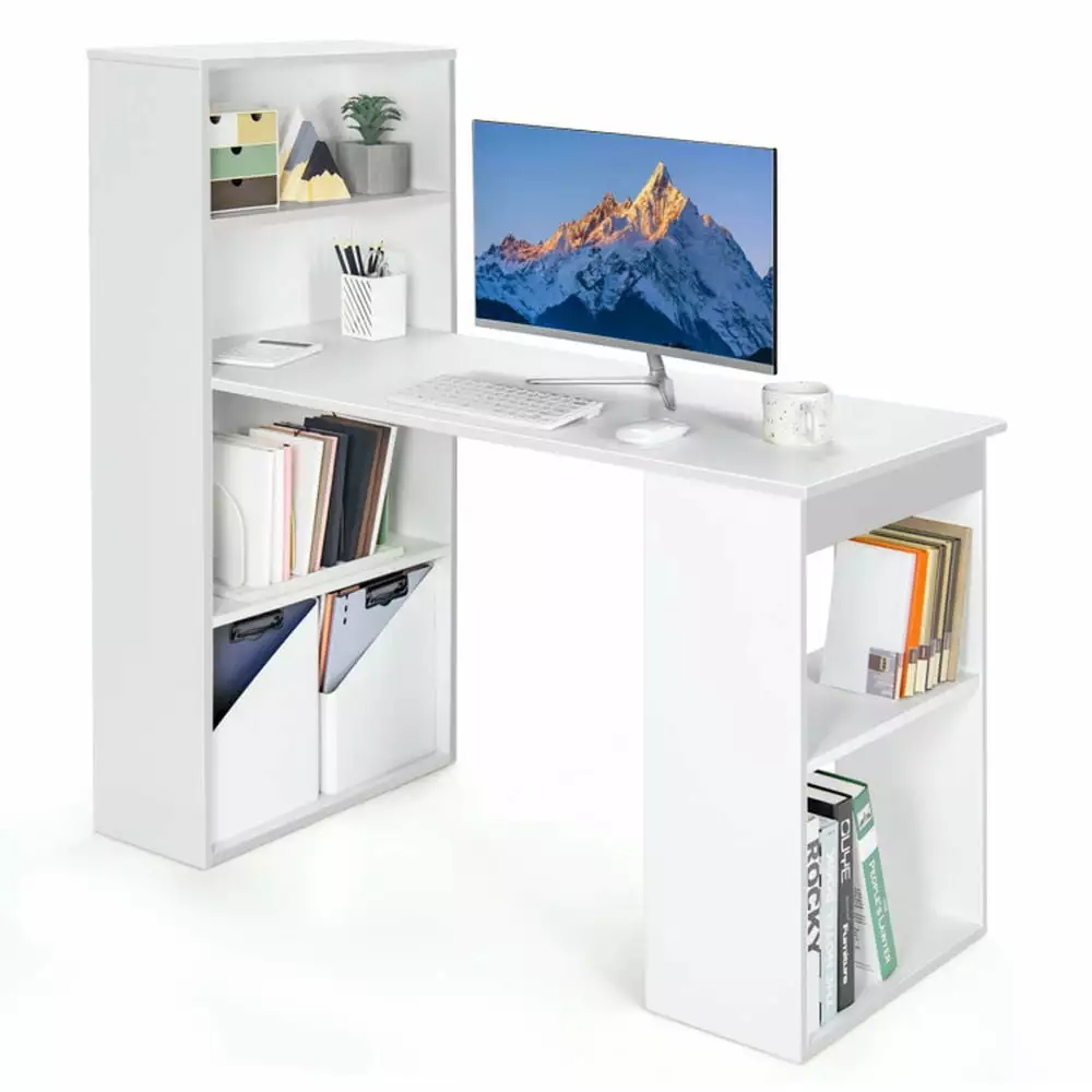 Yardi Yard Computer Desk Writing Workstation Office 6-Tier Storage Shelves-White. Computer Desk. Gaming Computer Desks Stu...