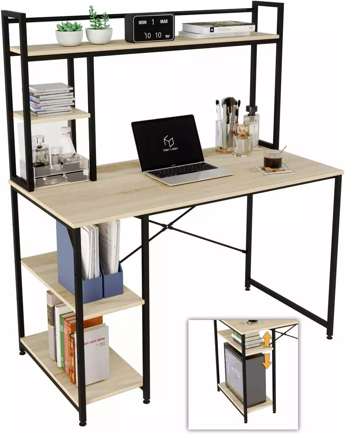 47 Inch Oak Adjustable Computer Desk Hutch Small Spaces and Bedroom YoJoFHM