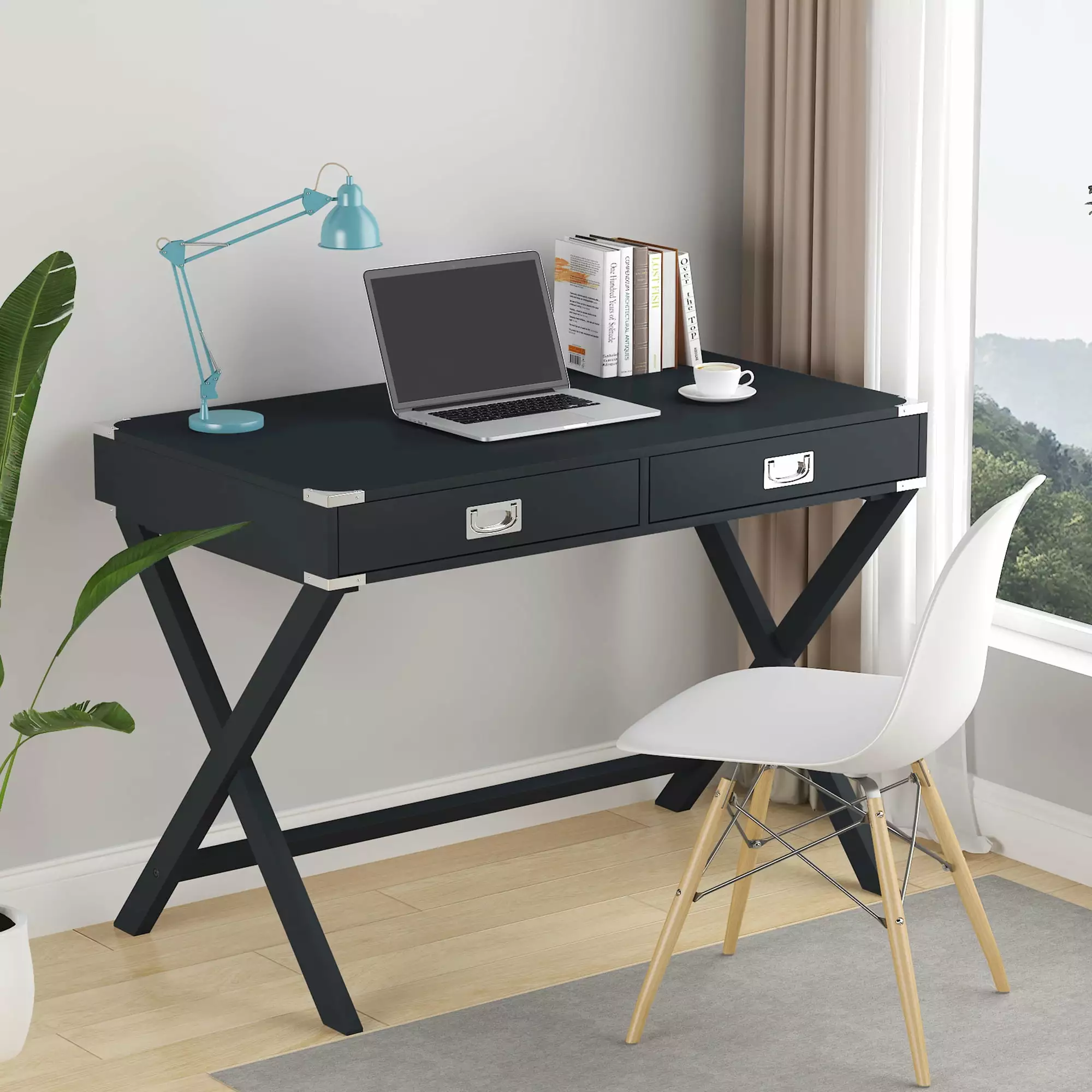 Yoneston Computer Desk Storage Modern Black Wood Desk Home Office