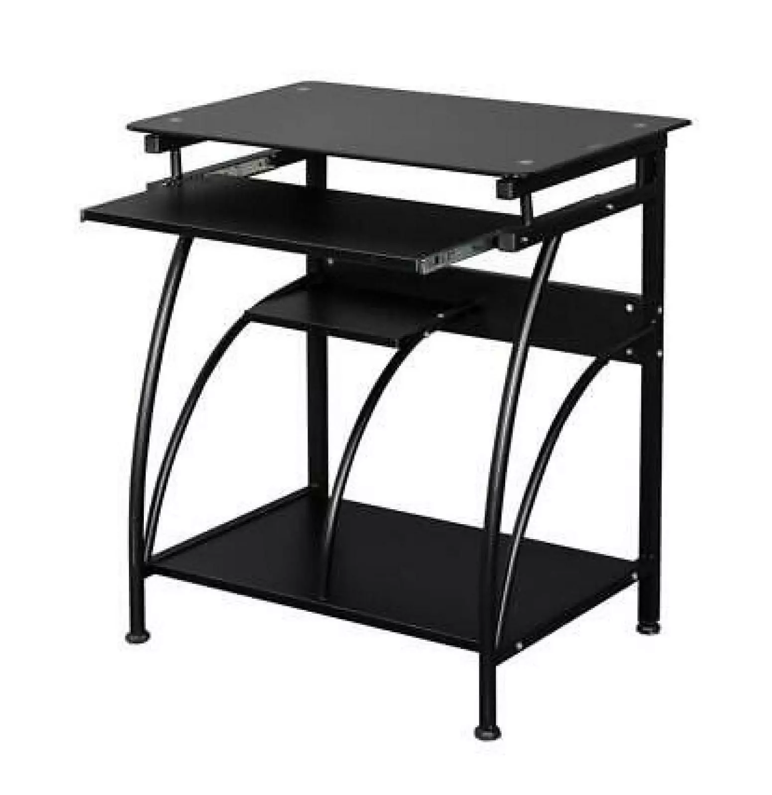 Yunhouse Home Office Computer Desk Glass Top and Keyboard Trays Black