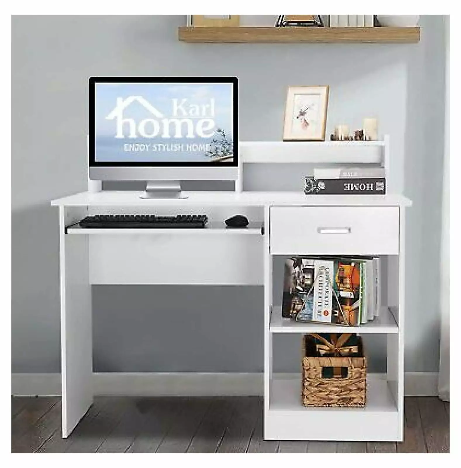 Yunwen Black Computer Desk Study Table Home Office Modern Simple White Desk 4 Drawers