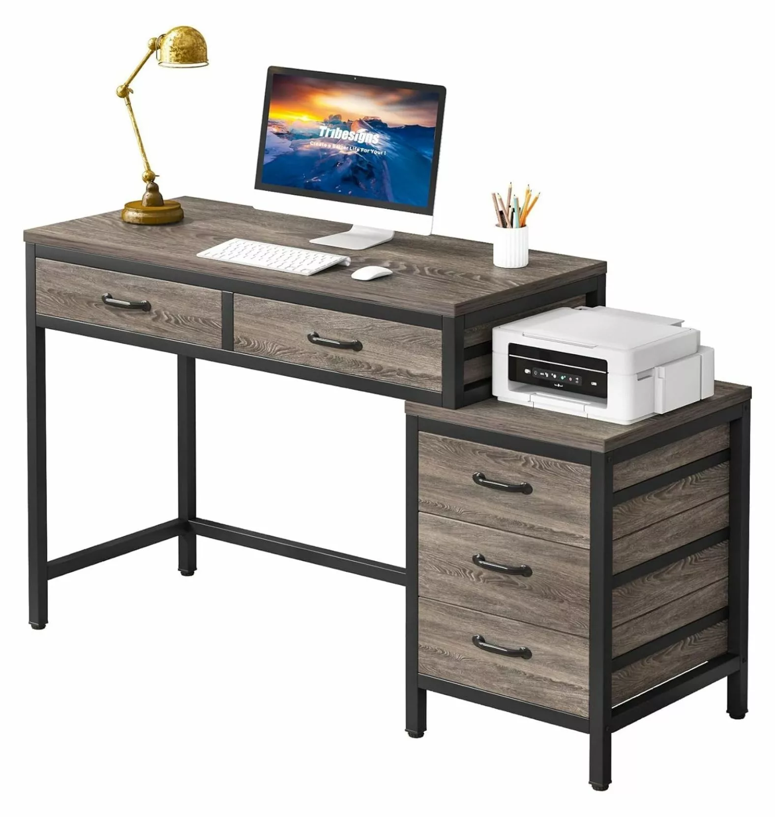 Yunwen Computer Desk 5 Drawers Reversible Drawer Cabinet Small Spaces