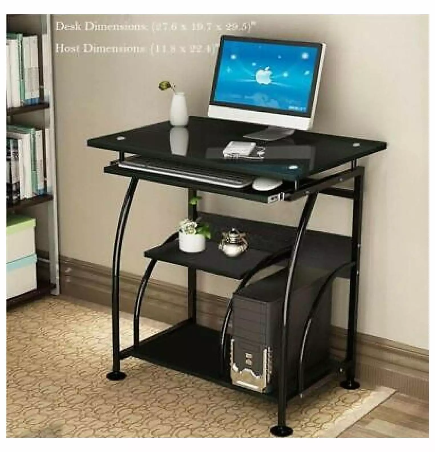 Yunwen Computer Desk PC Laptop Table Home Office Study Workstation Glass Black Modern Desk