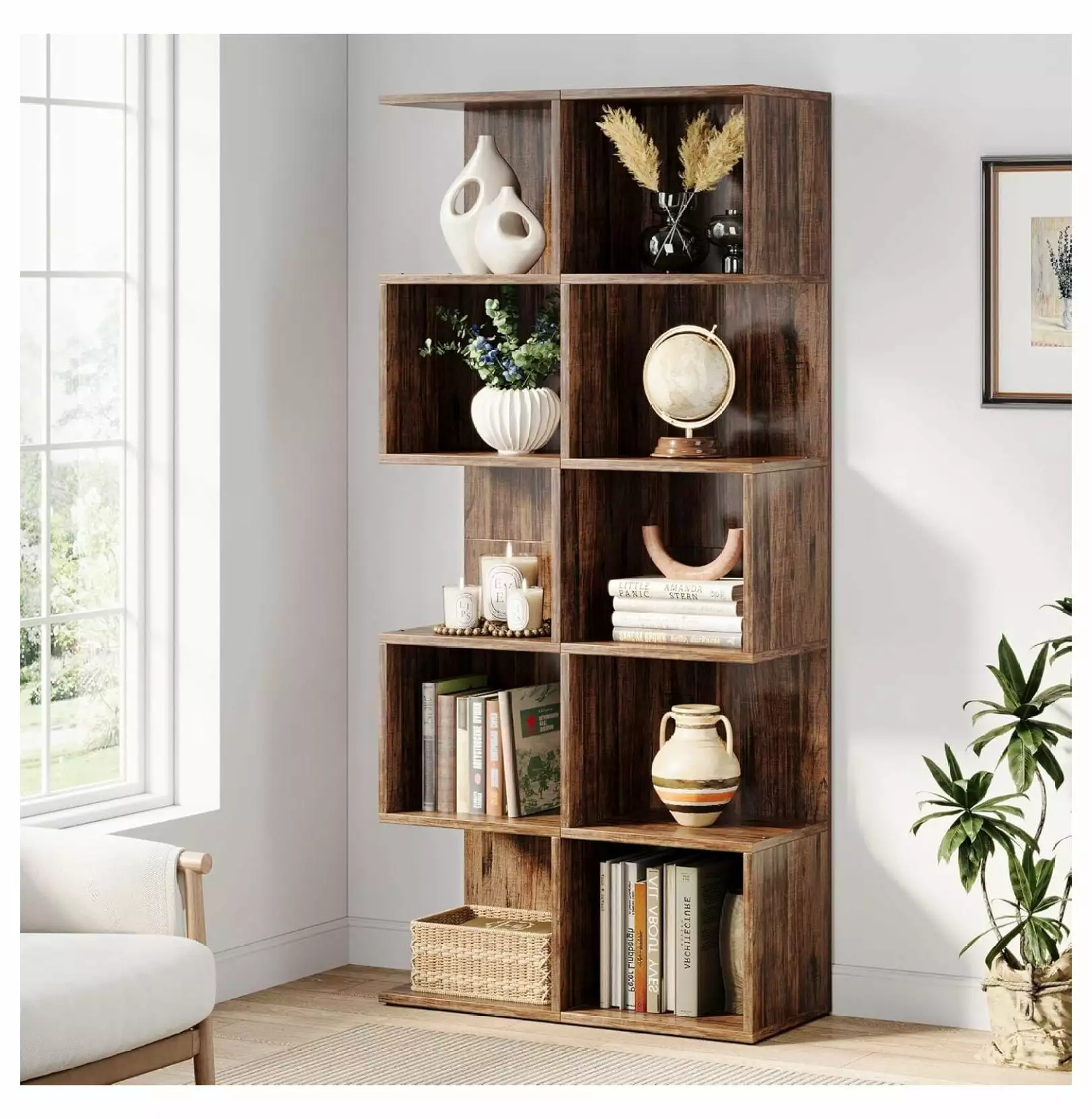 Yunwen Extra Large 70 Inches Computer Desk Storage Shelf and Printer Stand Dark Walnut