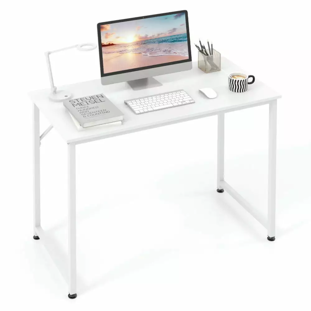 YYAo 40 Inch White Small Computer Desk Heavy-Duty Metal Frame Home Office and Gaming