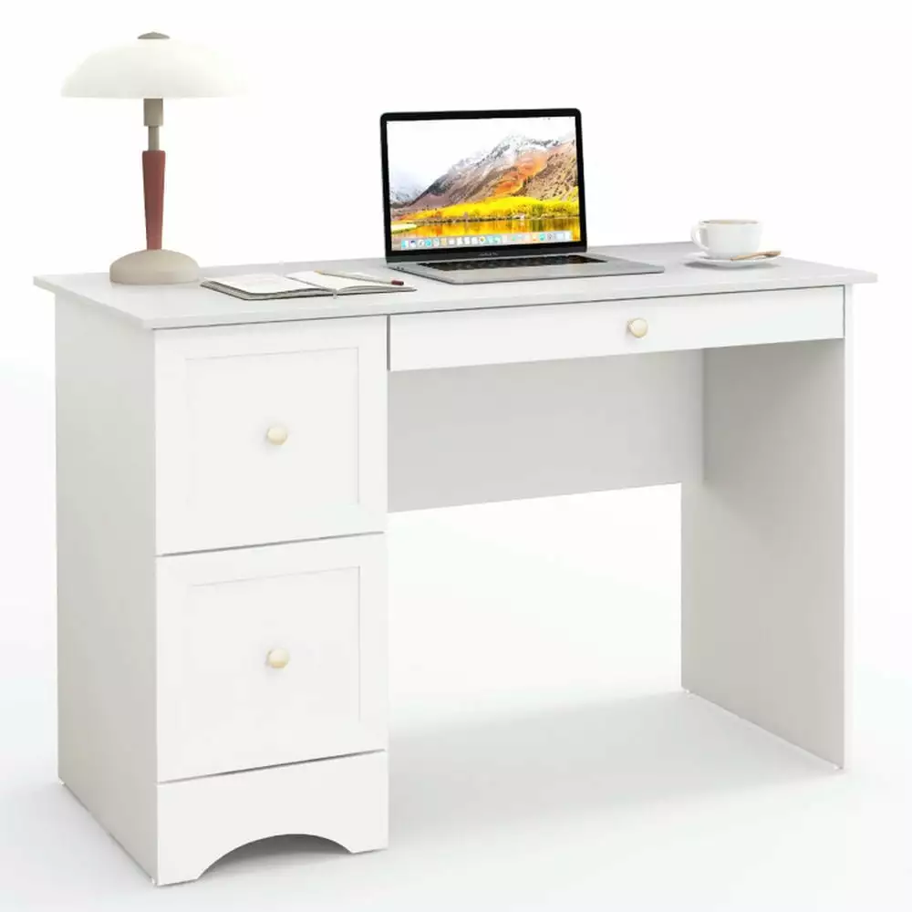 YYAo Wooden Computer Desk 3 Drawers Writing Table Workstation Home and Office White Finish