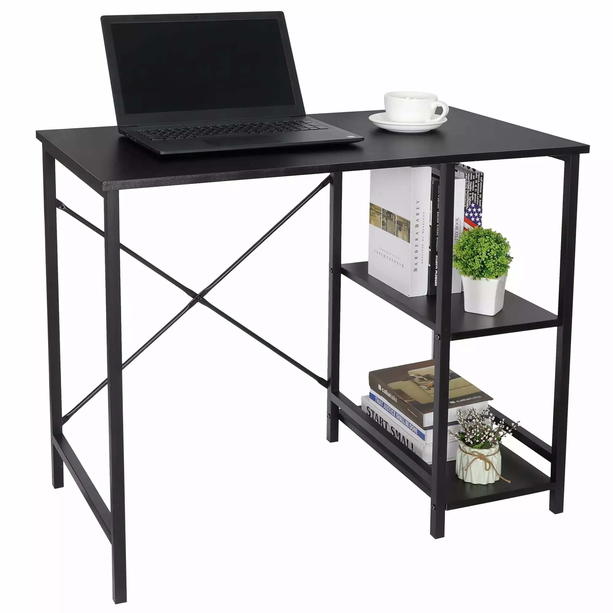 ZENY 36 inch Computer Desk Storage Shelves Chipboard Laptop Table Black