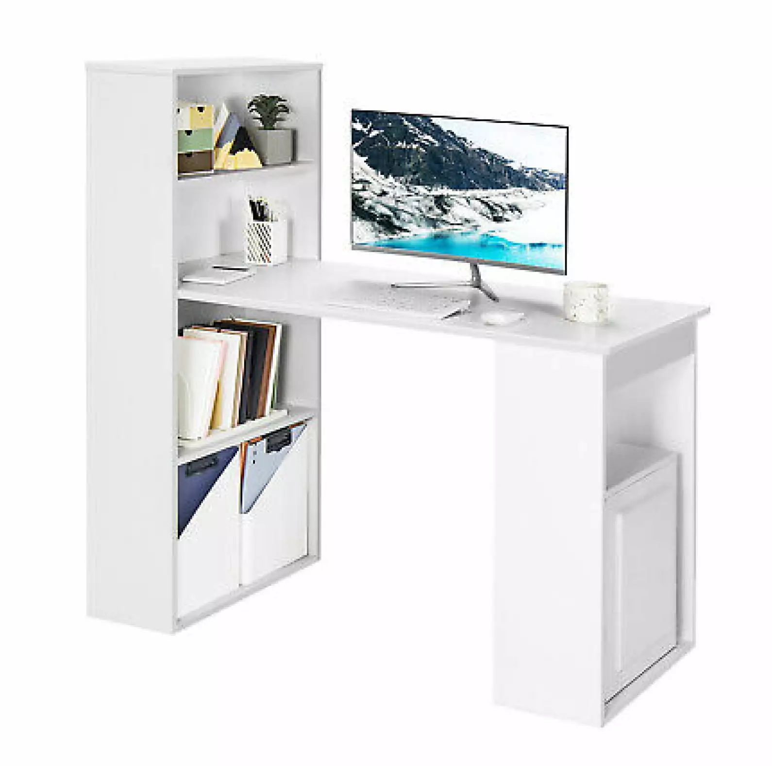 ZHANGHU Computer Desk 6-Tier Storage Shelves - White Office Workstation