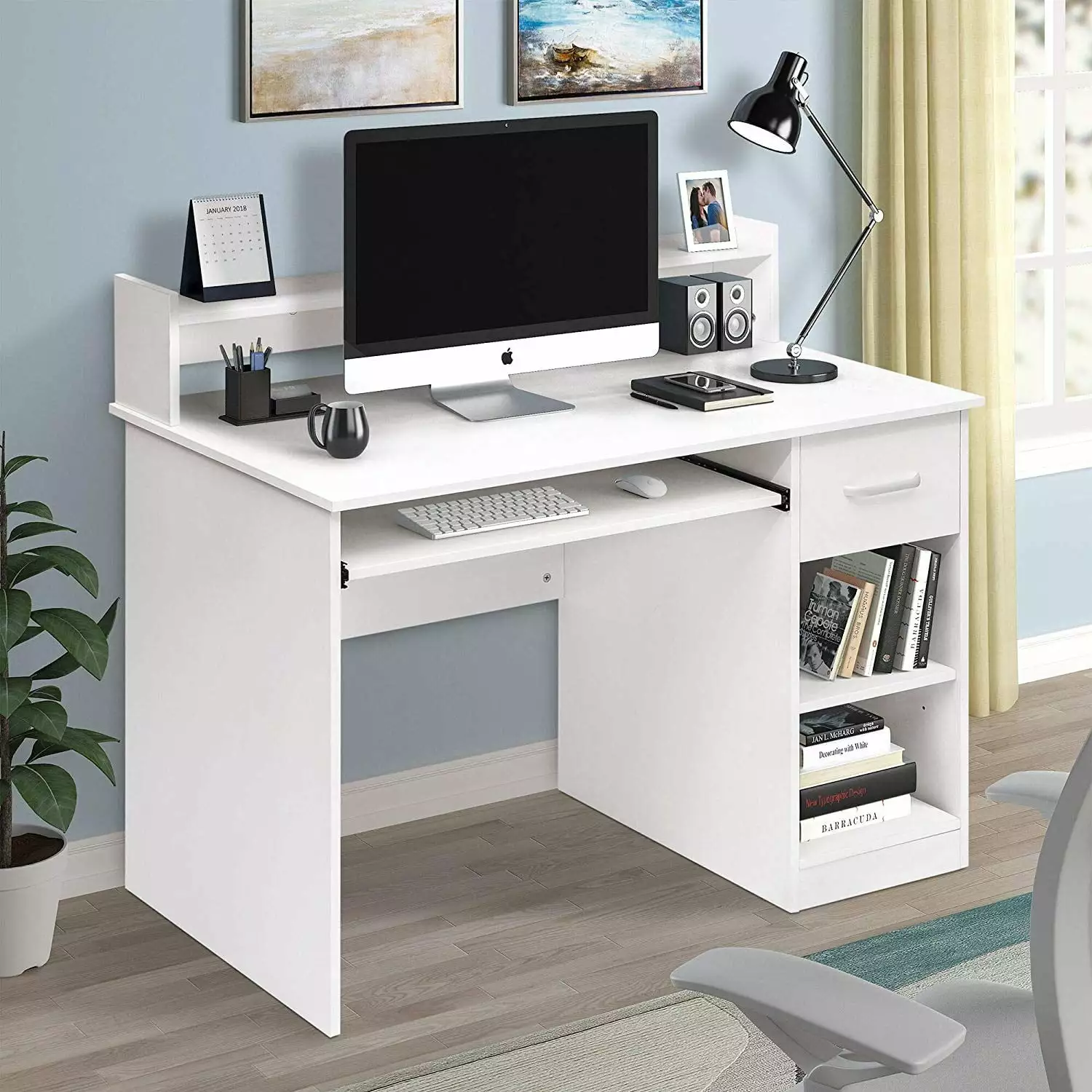 Zimtown Computer Desk Office Laptop PC Table Home Office Workstation Drawer Shelf White