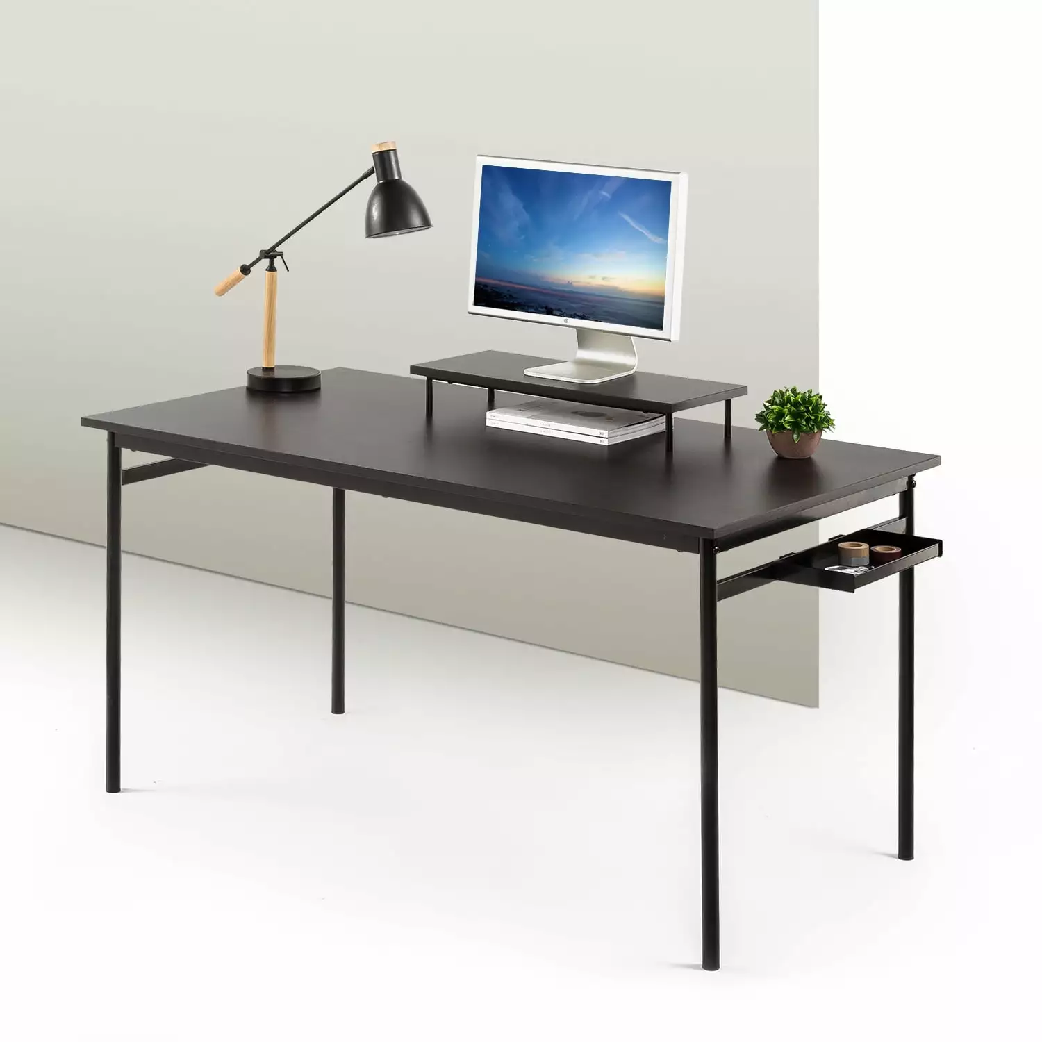 Zinus Tresa 55 x 29 Inch Black Metal Desk Storage and Monitor Stand Espresso Finish
