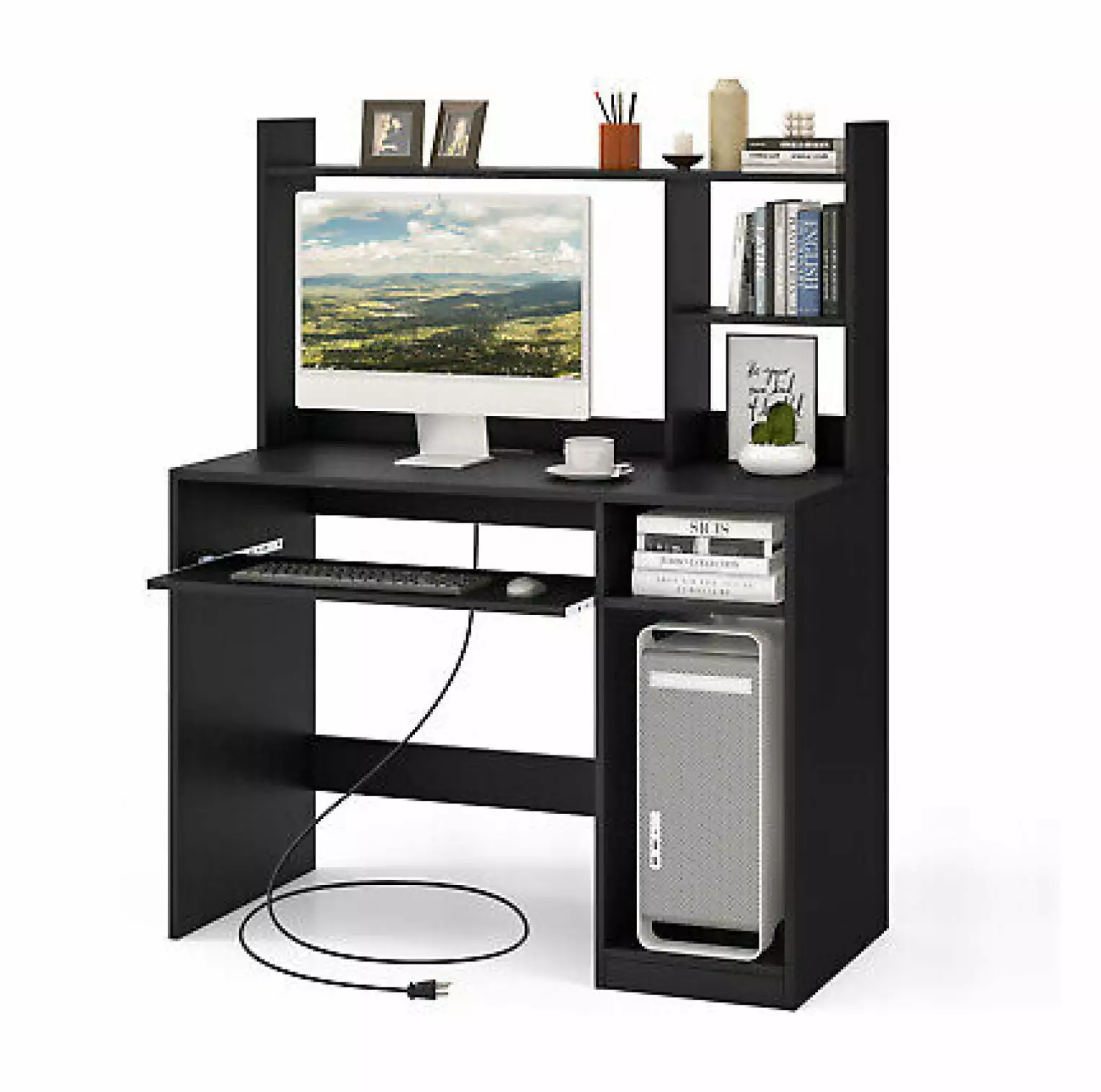ZJINJIN Computer Desk Hutch, Charging Station, CPU Stand & Bookshelf Home Office