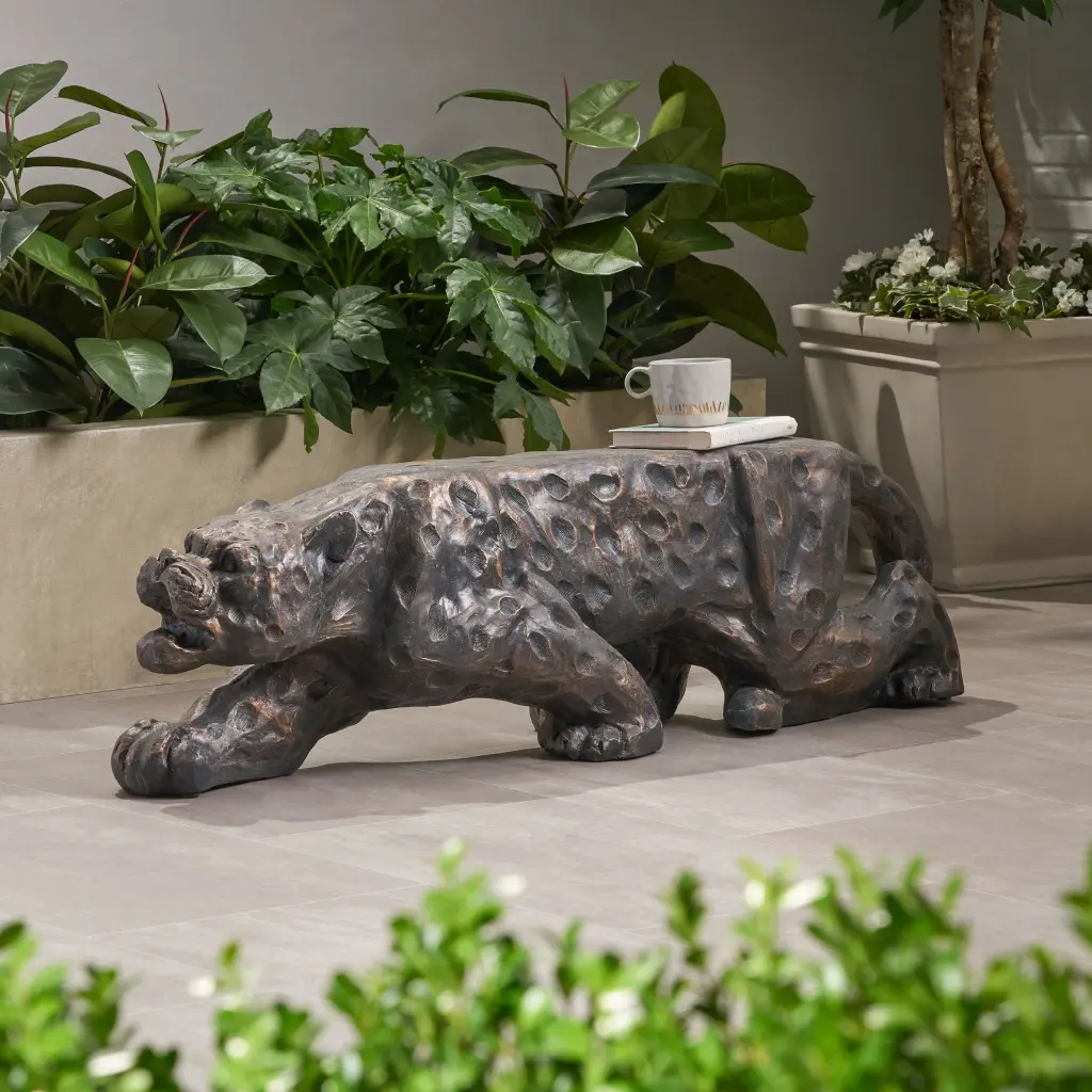 Leopard Featherweight Concrete Bench Copper Magnesium Oxide Outdoor nh-gardenpara