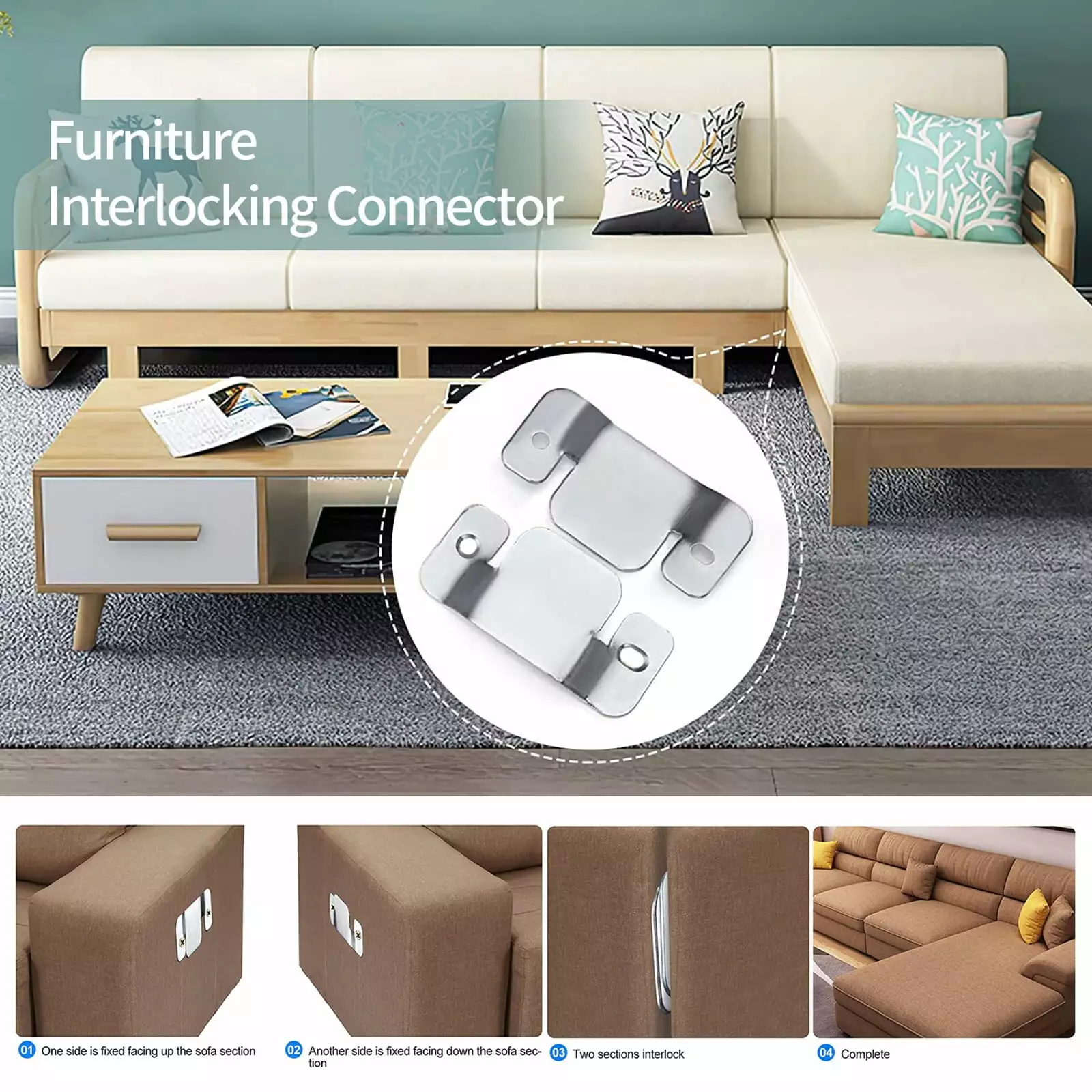 Universal Sectional Sofa Interlocking Connectors and Brackets MNBFYX
