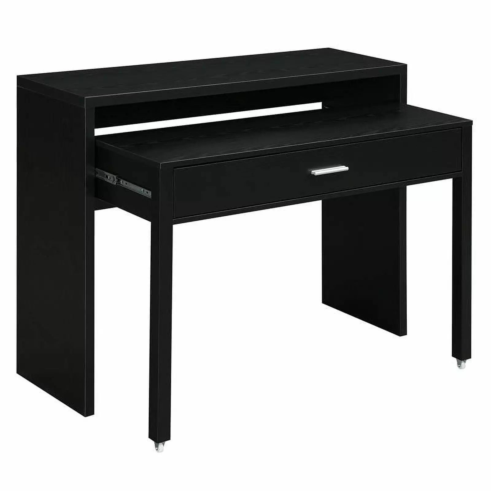 Pemberly Row Black Wood Console Sliding Desk Drawer and Riser Home Office
