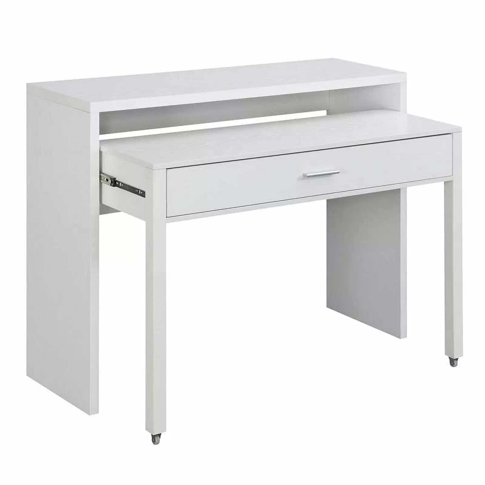 Pemberly Row White Wood Console Sliding Desk Drawer and Riser