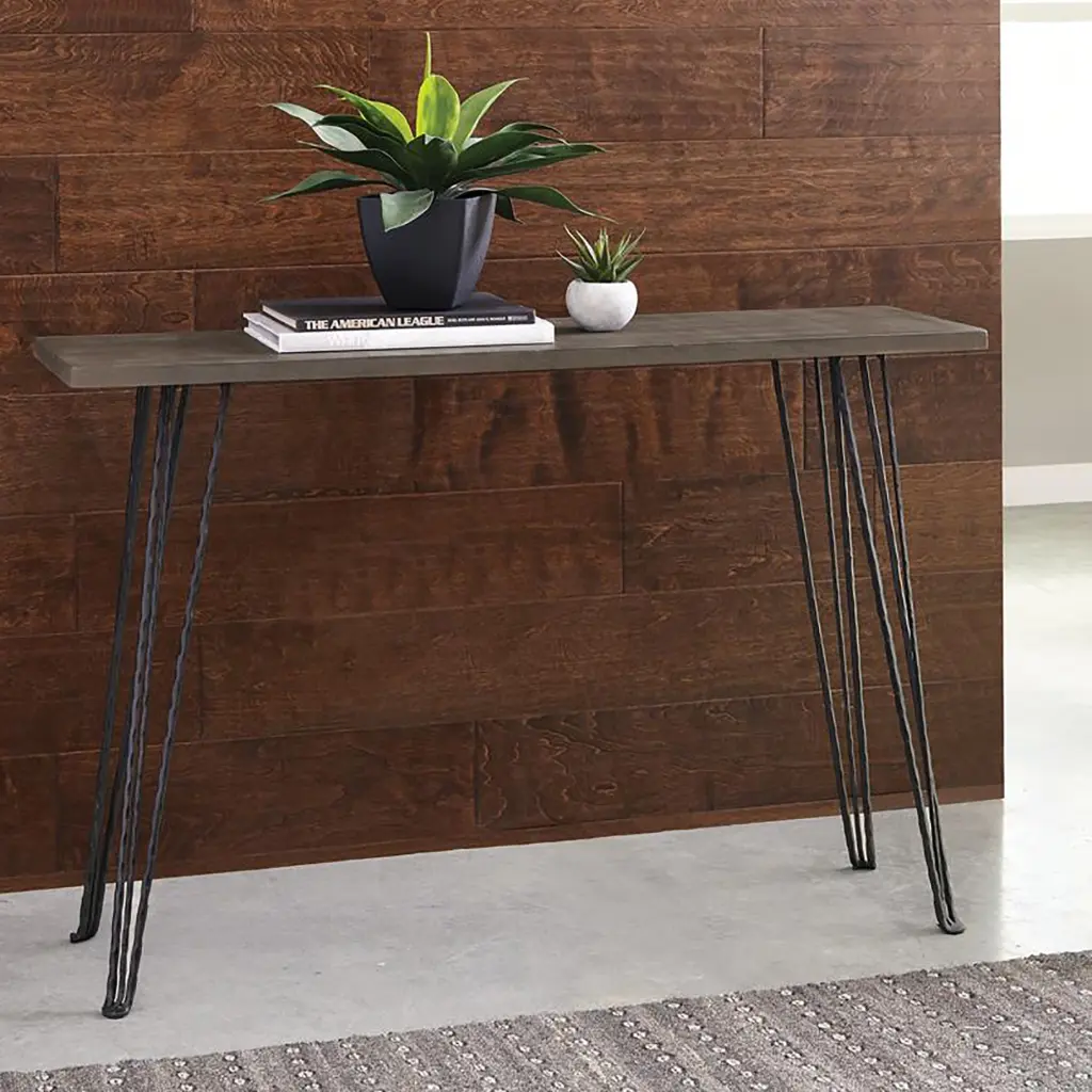 Concrete And Black Rectangular Console Table Grey Primary Living Space Entryway Table furniture max