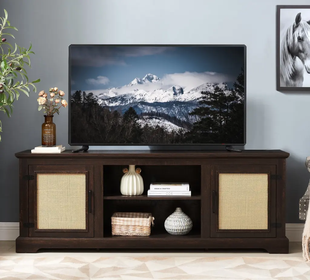 Farmhouse Rattan TV Stand Console Table TVs Up to 70 Inches rnb