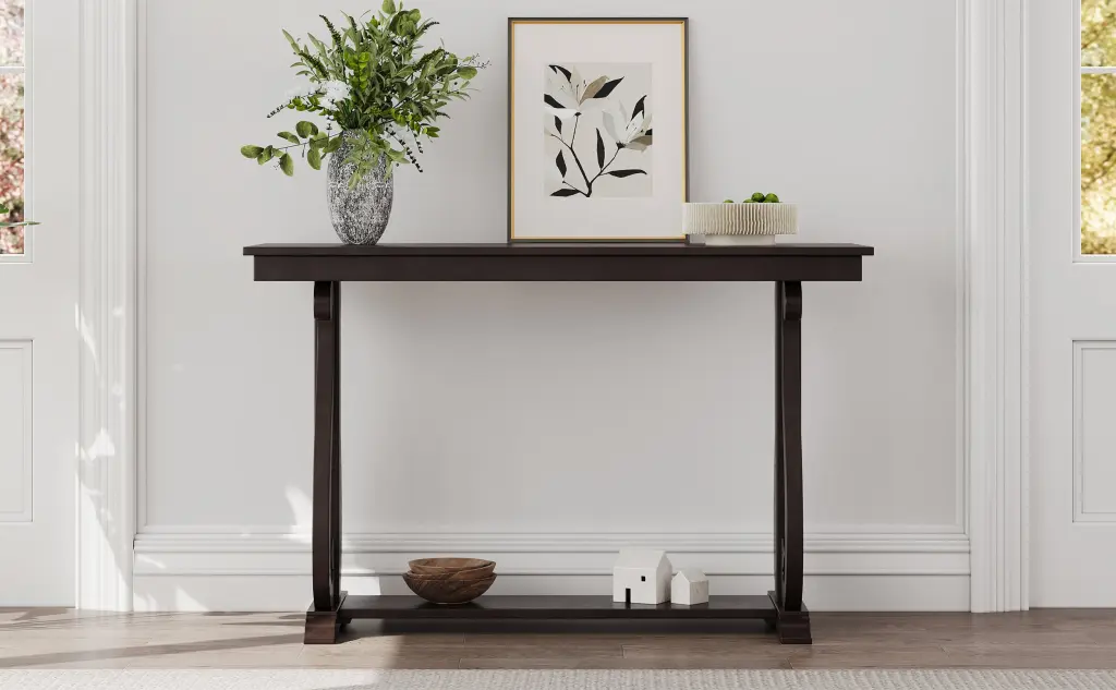 48 Inch Rustic Vintage Console Table, Farmhouse Style Entryway Table Storage Shelf rnb