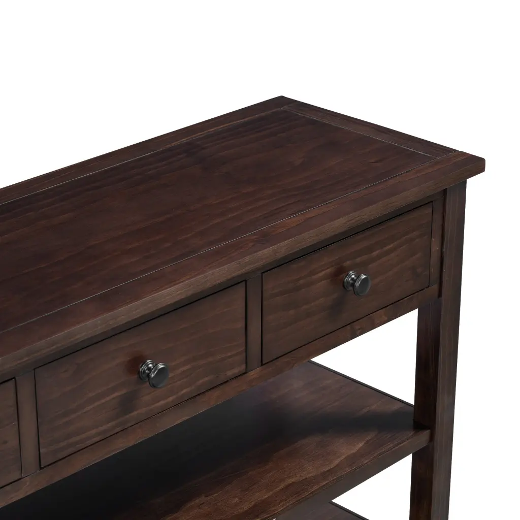 Retro Design Console Table Two Open Shelves Pine Solid Wood Frame rnb