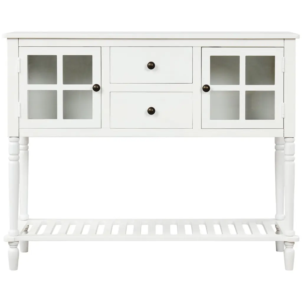 Farmhouse Style Sideboard Console Table Bottom Shelf and Glass Top trexm