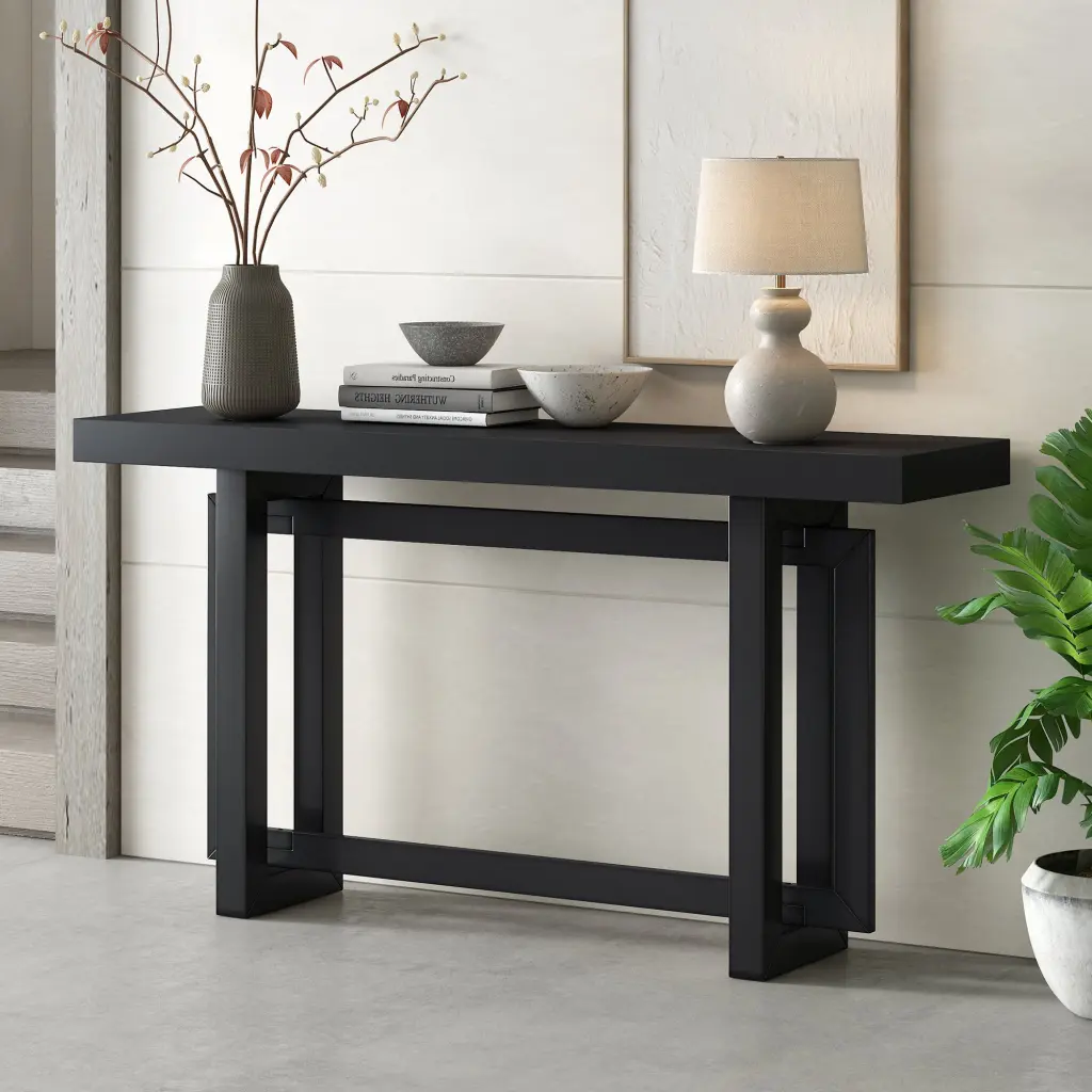 Contemporary Console Table Wood Top Extra Long Entryway Table u_style
