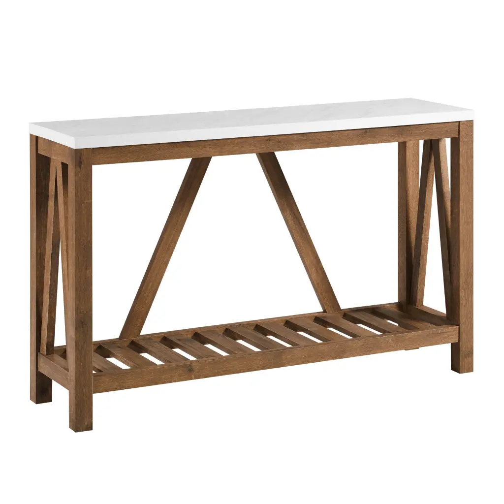 Farmhouse Frame Faux Marble Entry Table Lower Shelf Faux White Finish walker edison