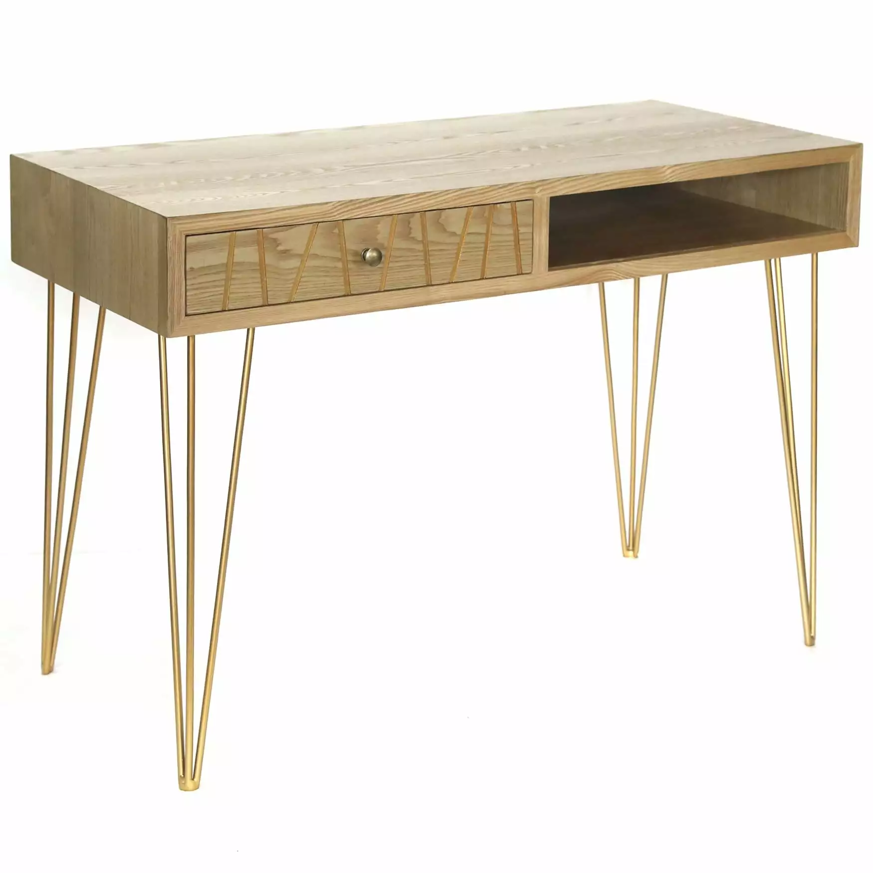 Linna Wood and Gold Metal Desk 44x20x30 Contemporary Style Crestview Collection