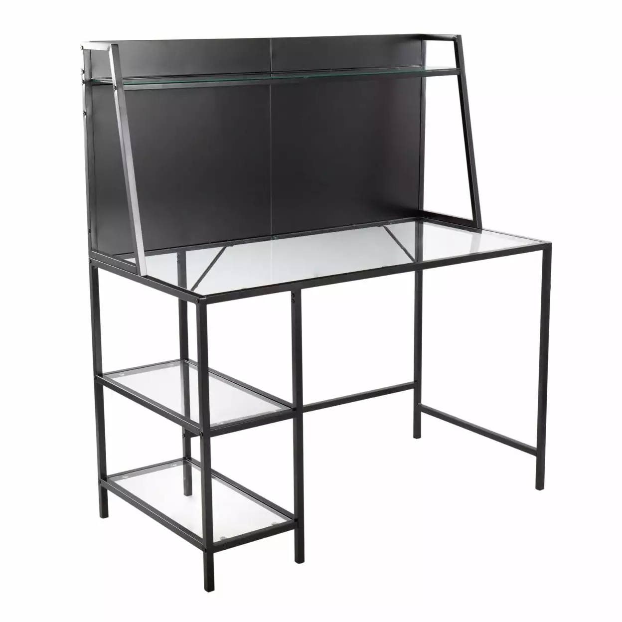 Geo Tier Contemporary Office Desk Black Metal and Clear Glass - Modern Home Office Furniture LumiSource