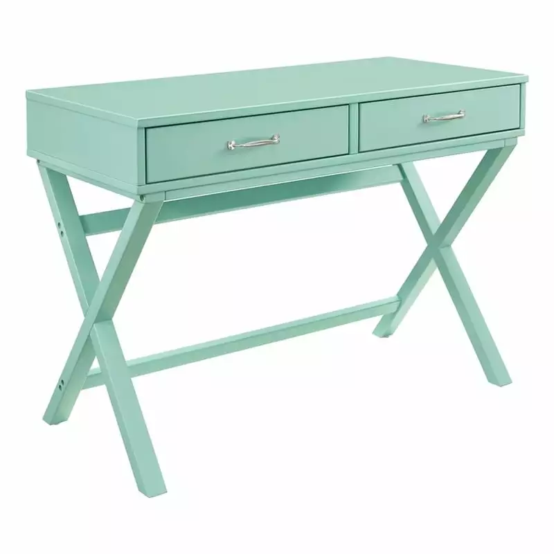 Pemberly Row Contemporary 2-Drawer Wood Desk Turquoise Blue