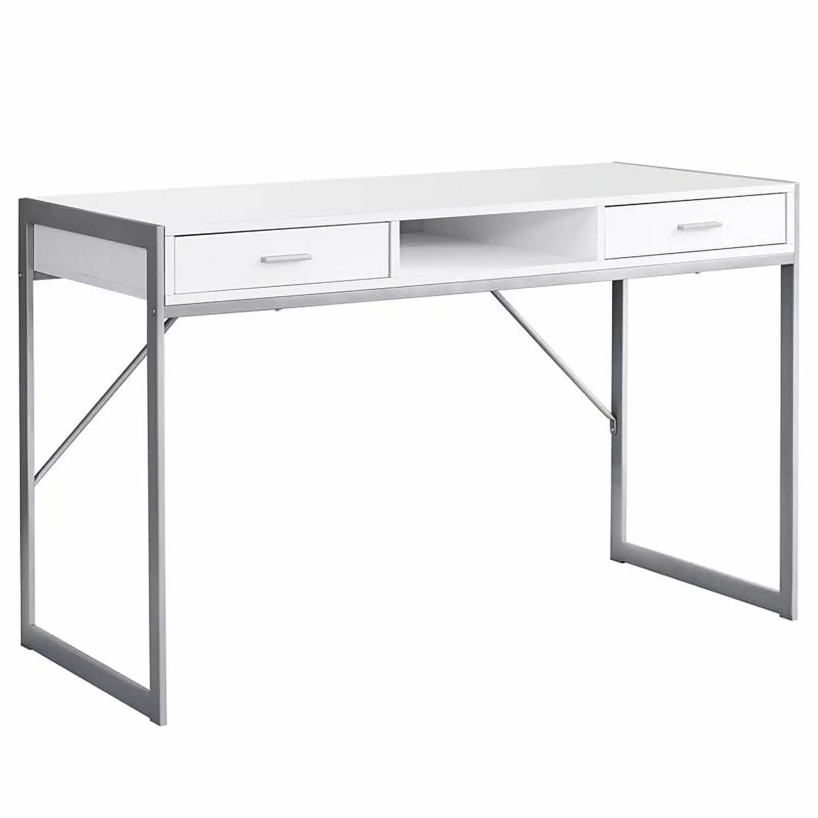 Pemberly Row Contemporary 30 Writing Desk White and Silver