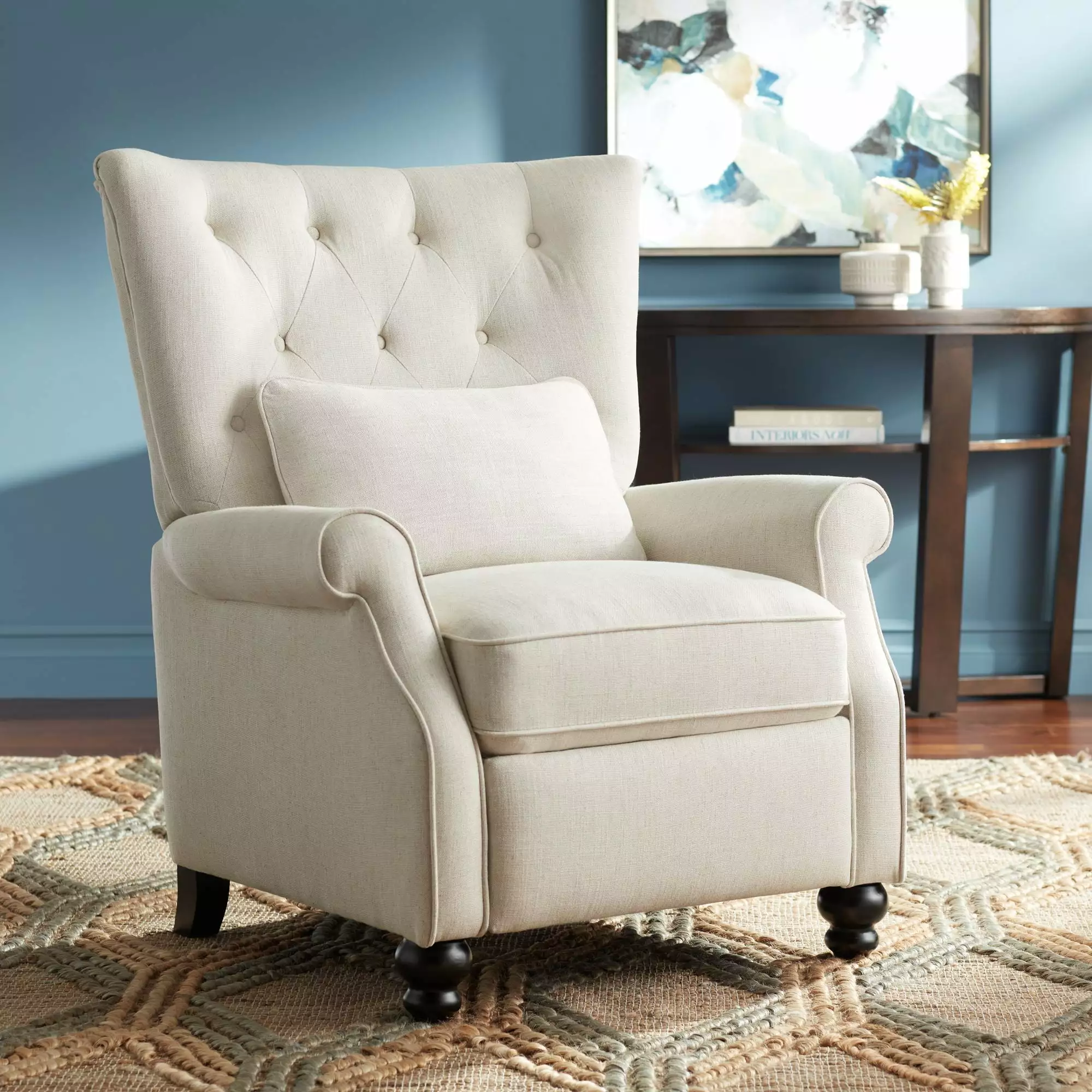 Studio 55D Bryce Natural Linen Recliner Chair Manual Push Back and Footrest