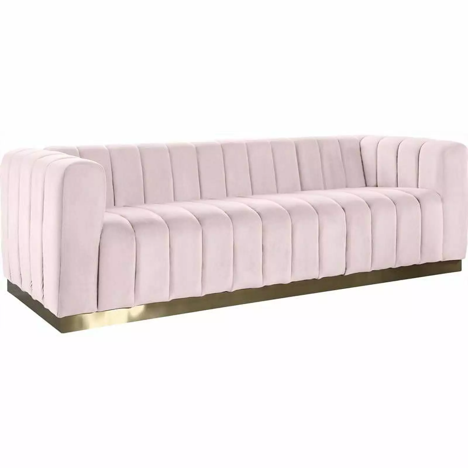 Maklaine Contemporary Velvet Stainless Steel Sofa Pink Brushed Gold Modern Living Room Couch