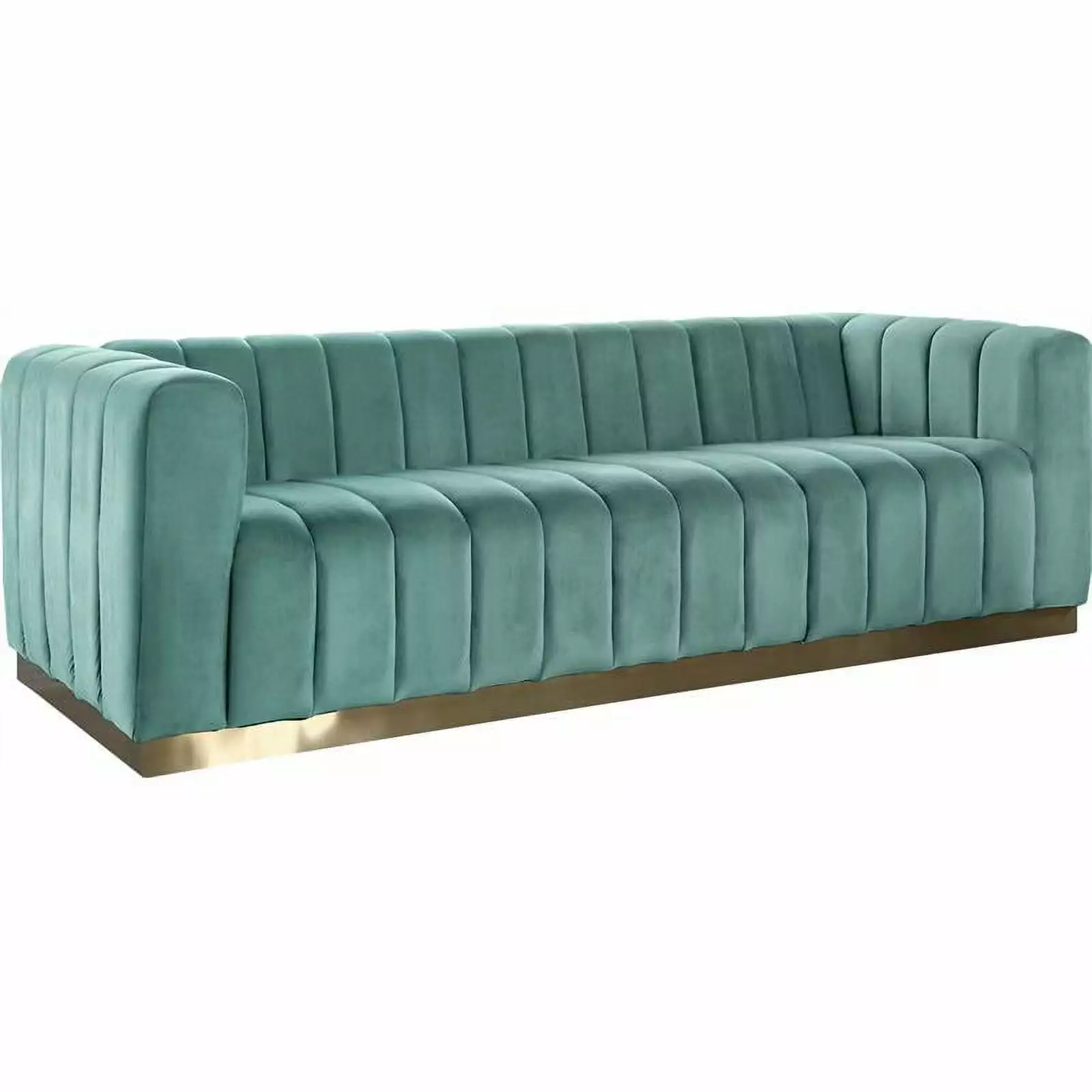 Pemberly Row Contemporary Velvet Stainless Steel Sofa Mint Brushed Gold Modern Living Room Couch